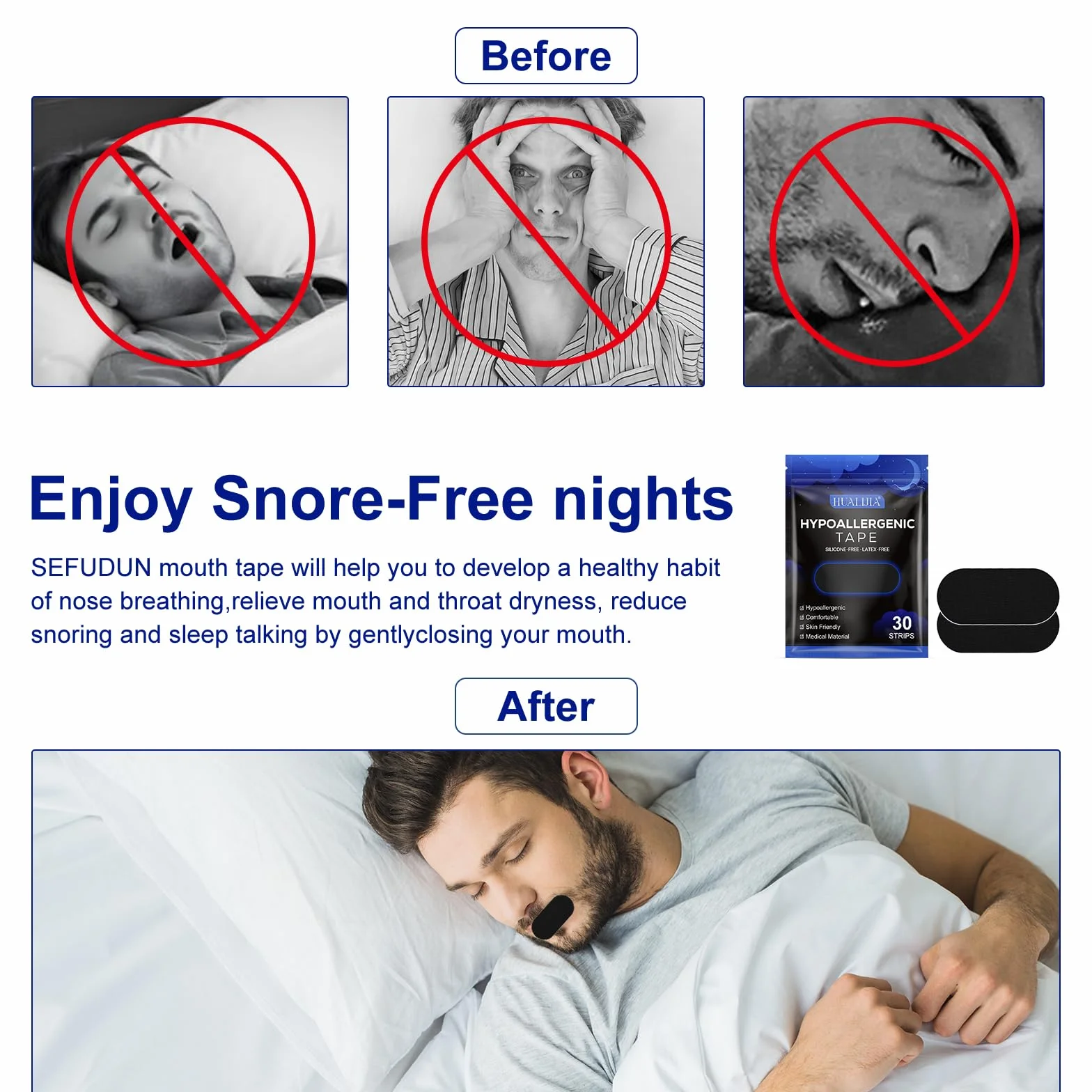 Cerotti Bocca per Dormire 30 Pezzi Mouth Tape for Sleeping Anti Russare Migliora Respirazione Nasale