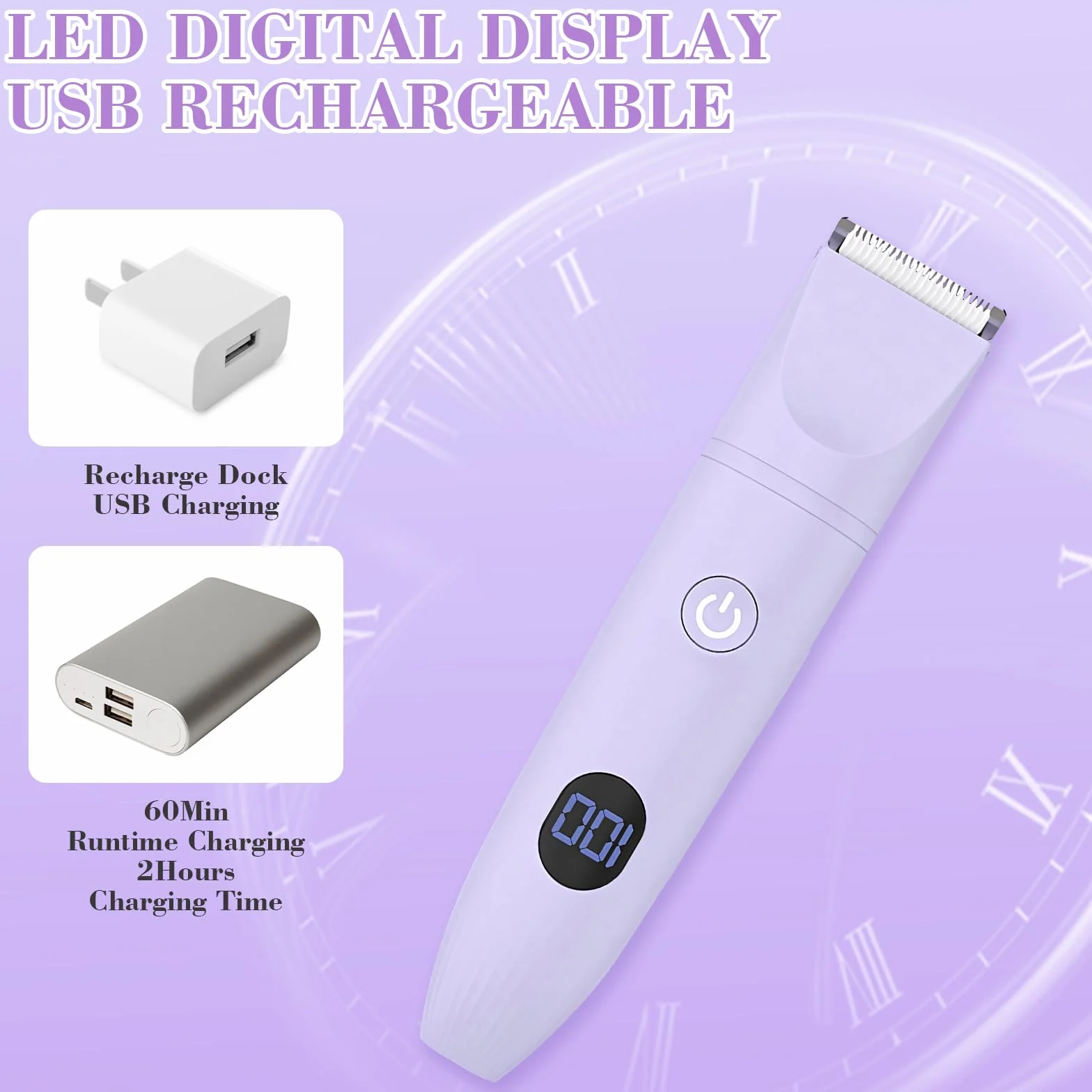 MIFXIN Rasoio elettrico 3 in 1 per donne IPX6 impermeabile bagnato asciutto epilatore bikini (viola)