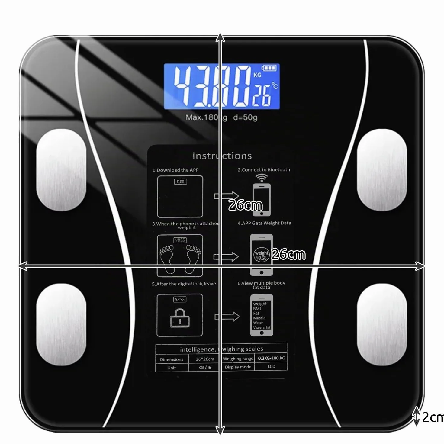 Bilancia pesapersone Bluetooth 180 kg LED Intelligent