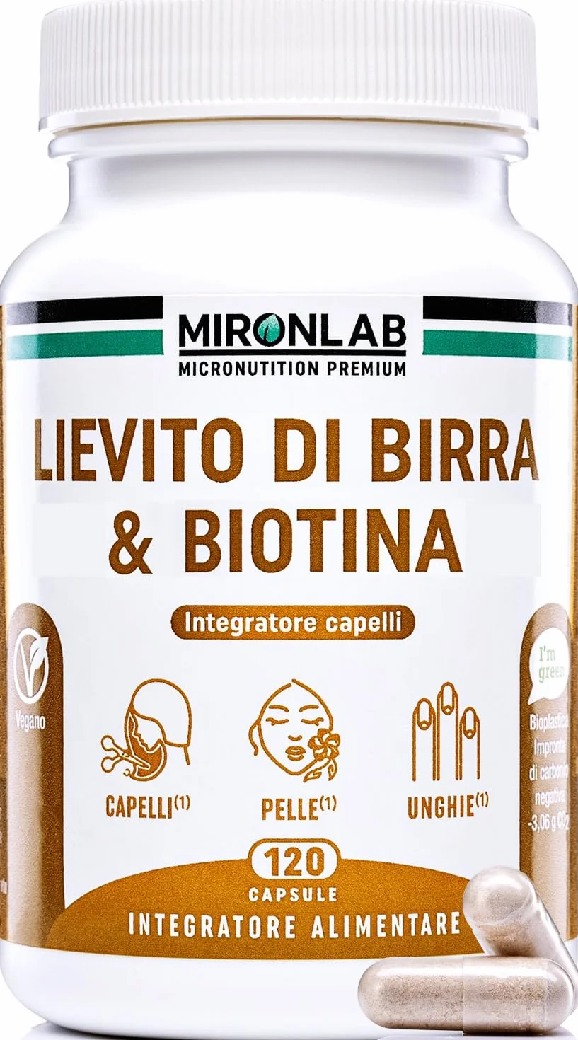 MIRONLAB Lievito di Birra Alto Dosaggio 1640mg Integratore Crescita Capelli Pelle Unghie 120 Capsule