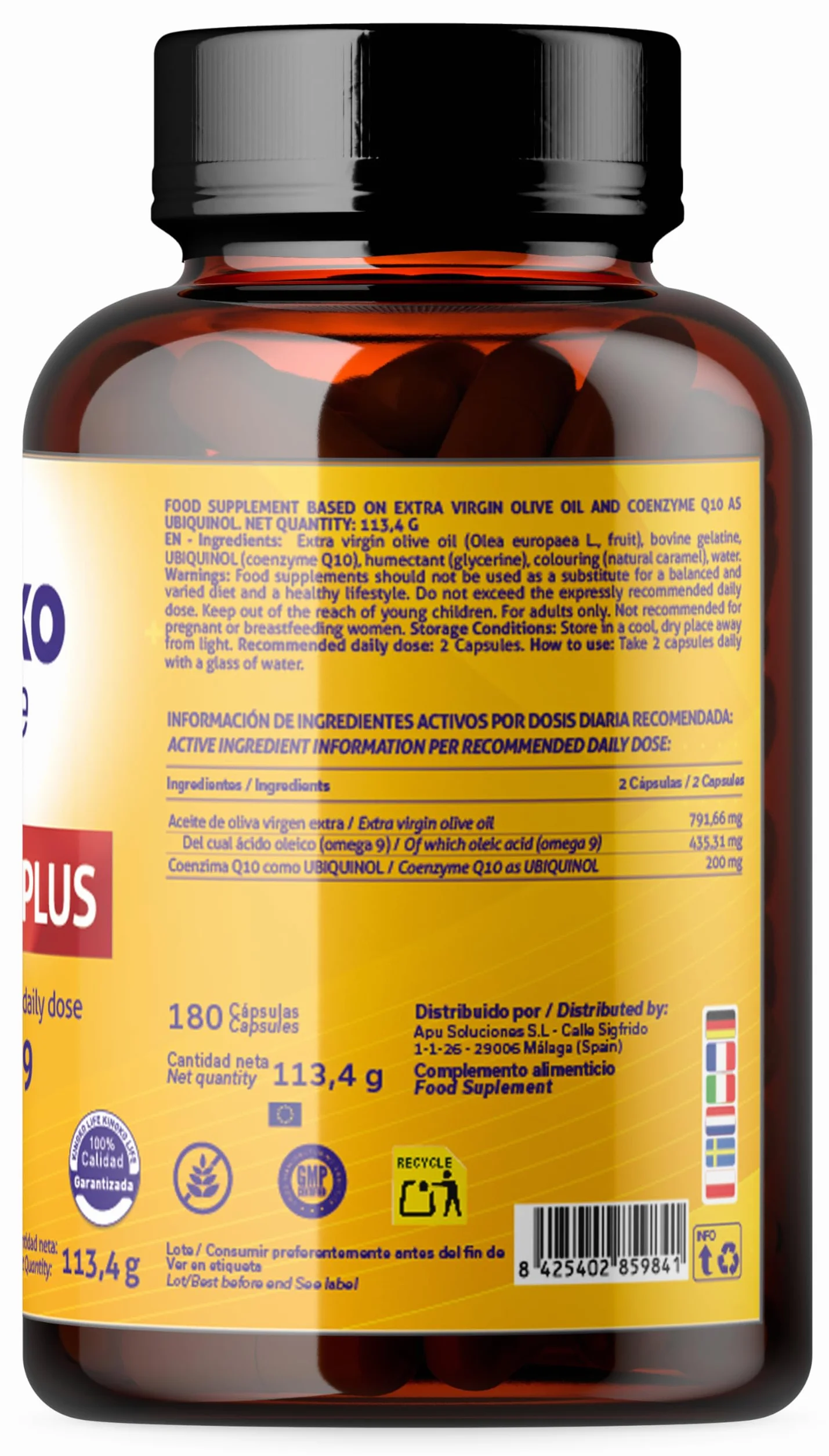 Ubichinolo Coenzima Q10 180 Capsule, Ubiquinol Plus 200 mg Dose Giornaliera, 100 mg per Capsula, CoQ10 Ridotta con Omega 9 e Olio Extravergine di Oliva, Softgels, Kinoko Life