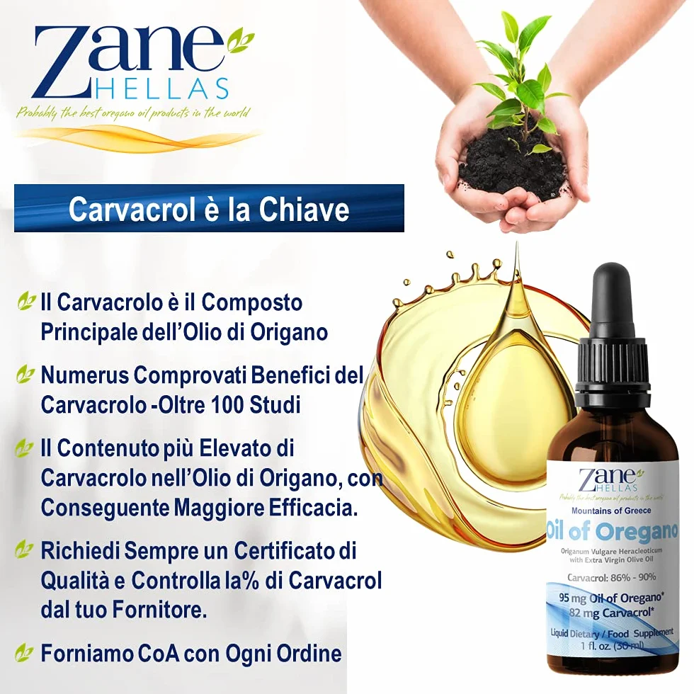 Olio di Origano Puro Greco 50% Carvacrolo 86% 30ml