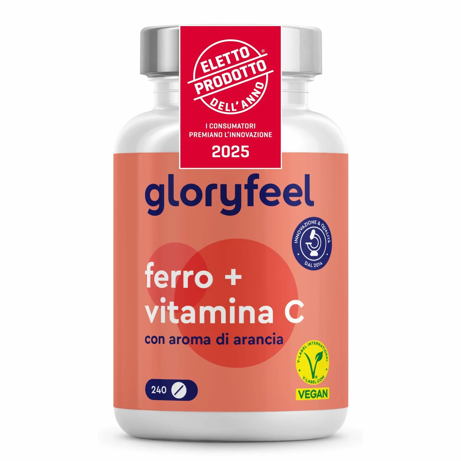 Ferro Integratore 20mg + Vitamina C, 240 Compresse, Eletto PRODOTTO DELL'ANNO 2025, Ferro Integratore per Anemia, Mestruazioni e Stanchezza Fisica, Alta Biodisponibilità, Ricostituente Sangue, Vegan