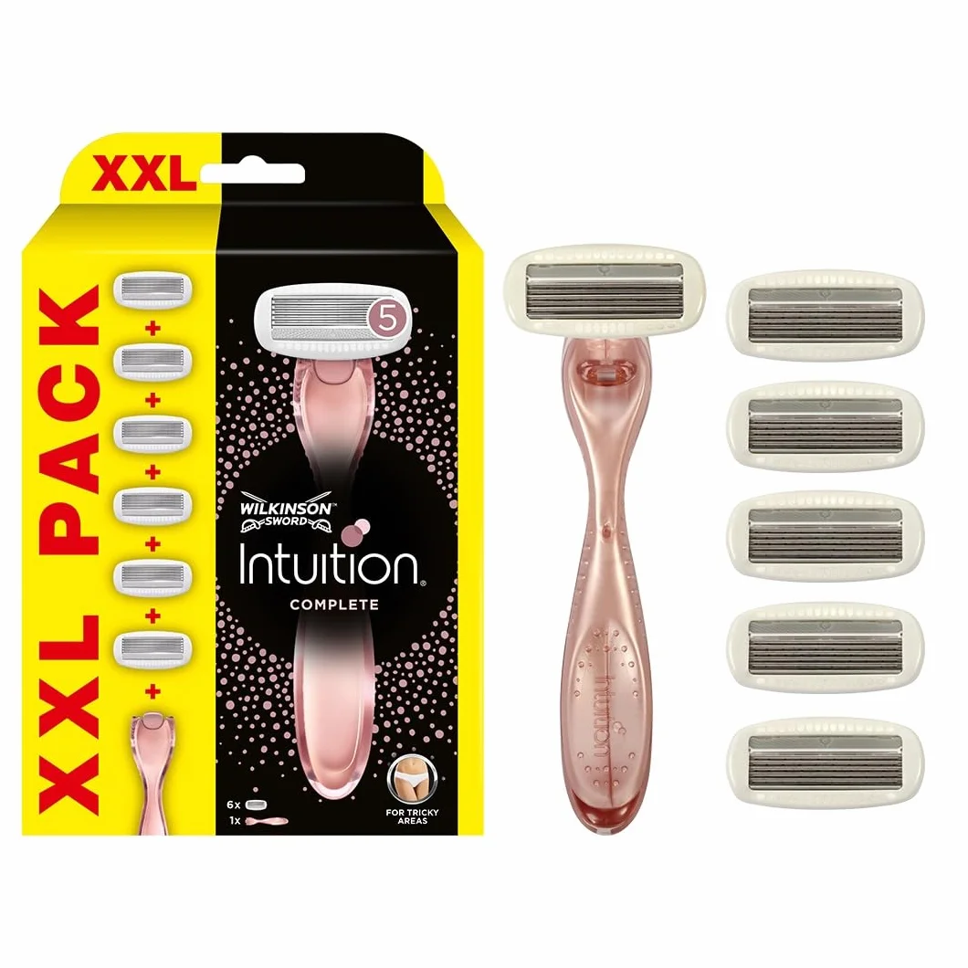 Wilkinson Sword - Intuition Complete XXL Pack - Rasoi per donna - Confezione XXL con 1 rasoio + 6 lame di ricarica - Contiene gel Skin Protect