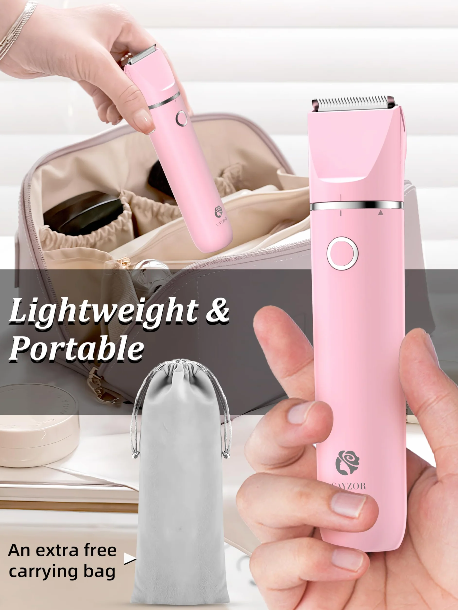 Cayzor Rasoio per bikini da donna 2 in 1 impermeabile senza fili rimozione peli (Rosa)