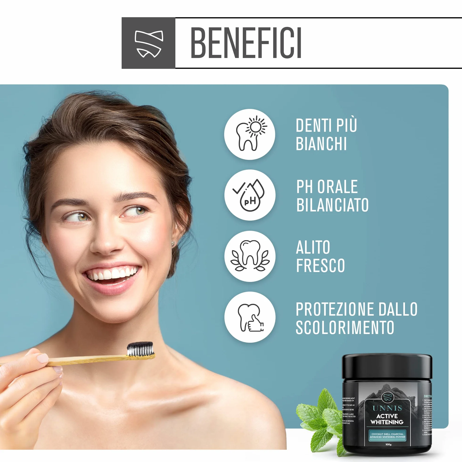 Carbone Attivo Dentifricio Sbiancante Denti Professionale Polvere Sbiancante