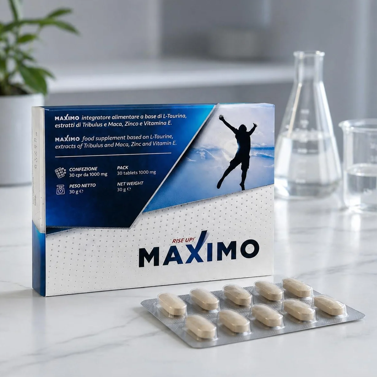 MAXIMO RiseUp Integratore Energia e Vitalità 30 Compresse Maca Taurina Zinco Vitamina E