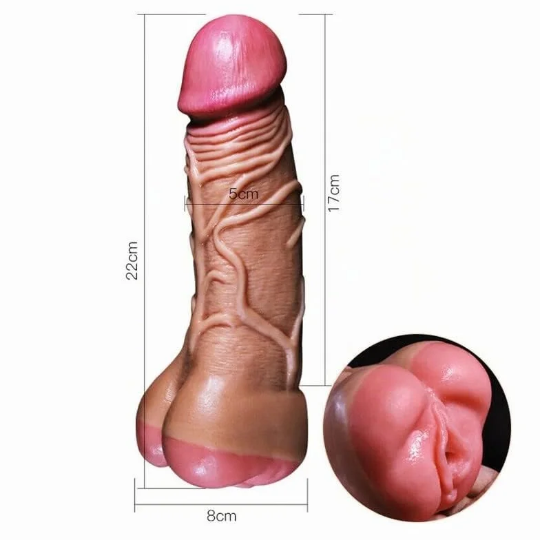 BeHorny Manica del pene, estensore del pene, masturbatore e giocattolo sessuale doppio con pene realistico +