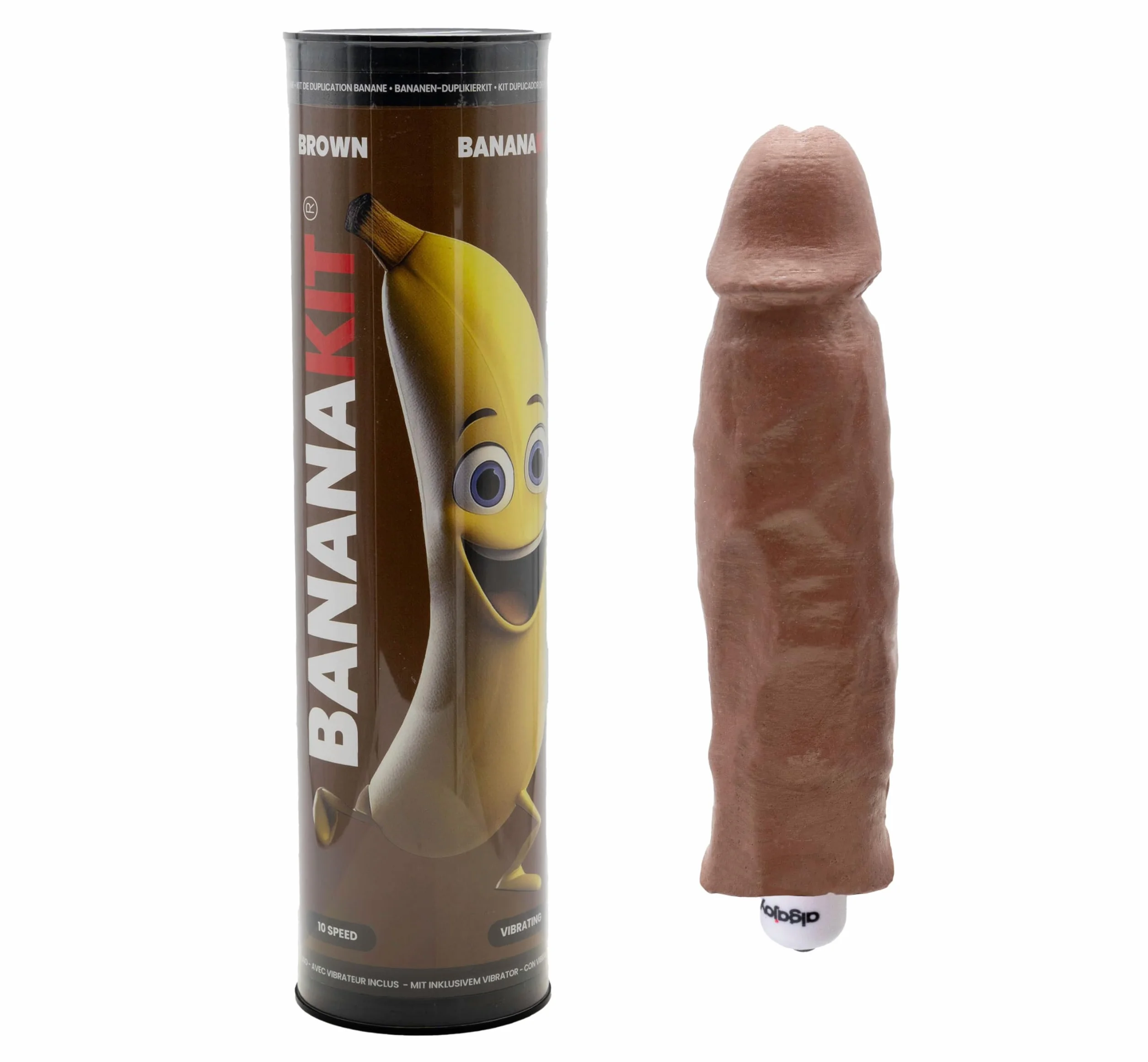 Set Completo Calco Parti Intime Maschili BANANAKIT® Silicone Alta Definizione Vibratore 10 Velocità Made in Italy (MARRONE)