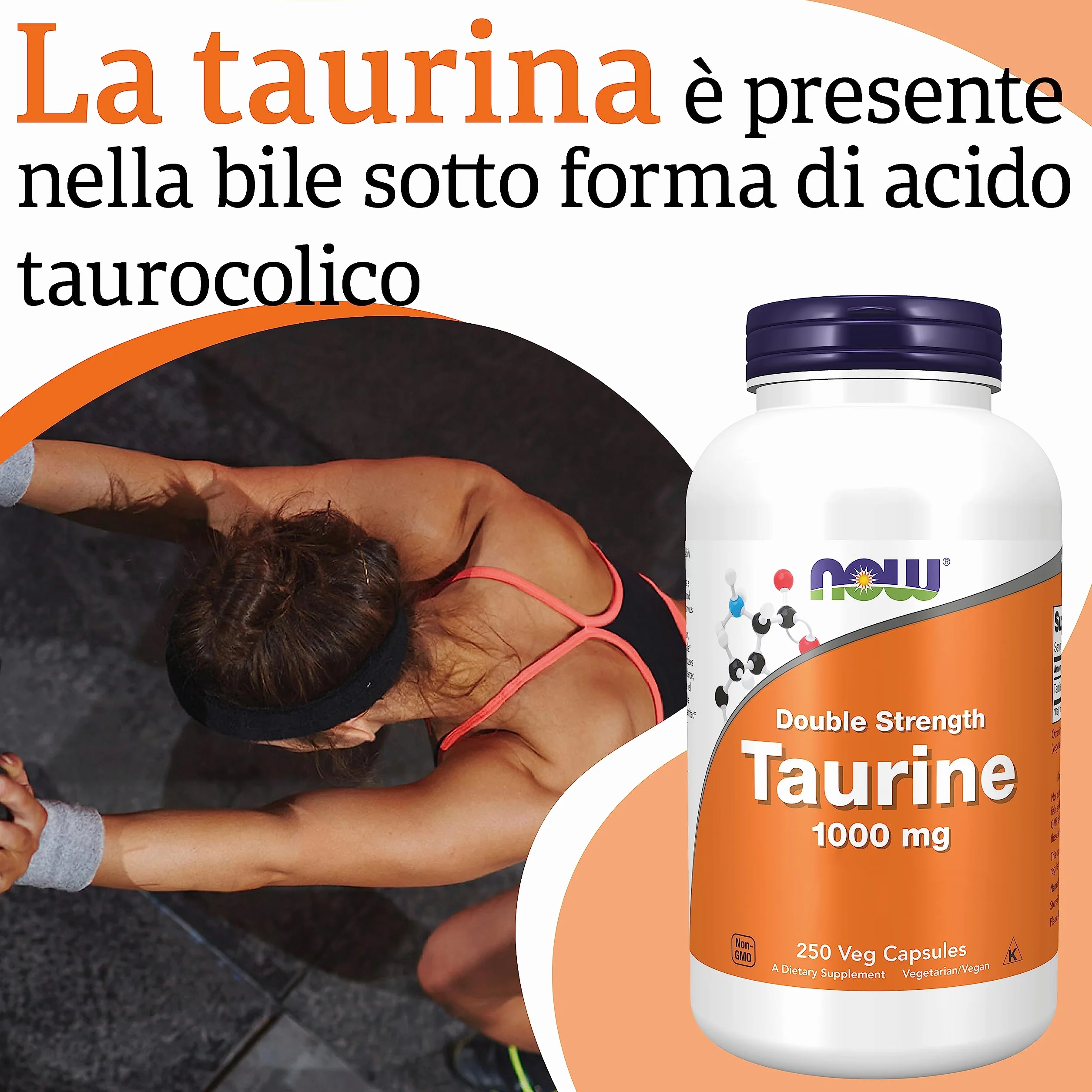 Now Foods Double Strength Taurine 1000mg 250 Capsules Vegan