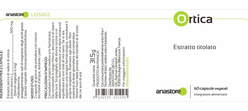 RADICE DI ORTICA Urtica dioica Estratto titolato 0.8% steroli vegetali 250 mg 60 capsule problemi urinari prostata