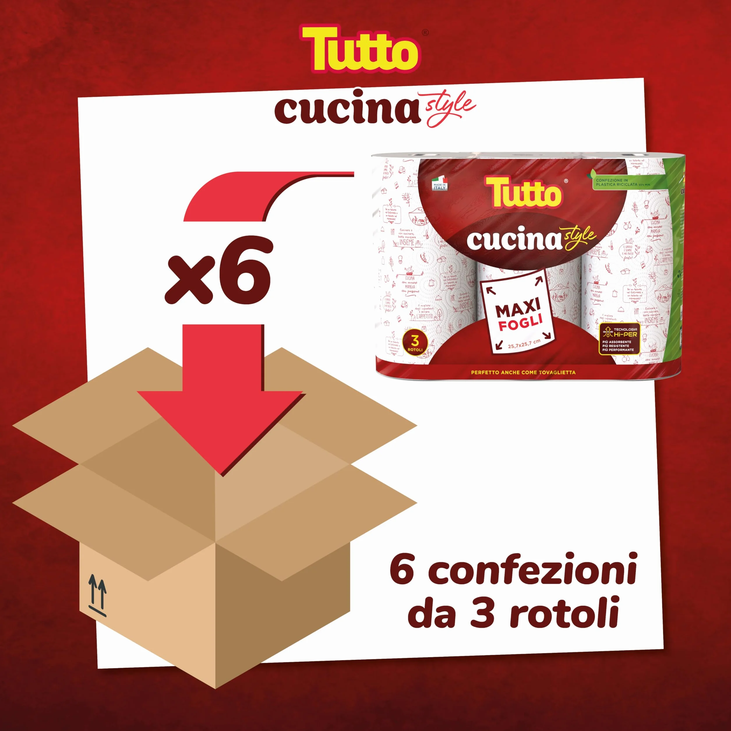 TUTTO CUCINA STYLE Asciugatutto 18 Rotoli Carta Super Assorbente HI-PER Made in Italy