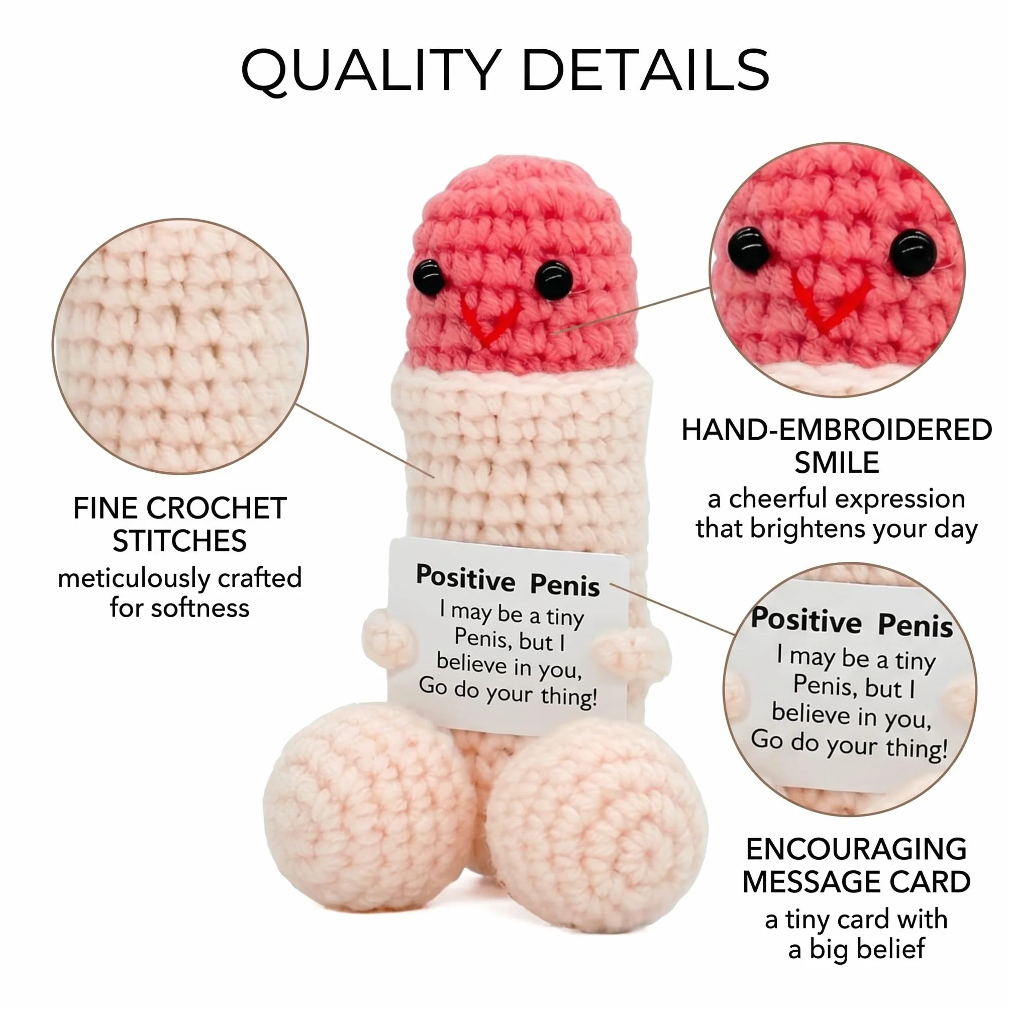 1 Pezzi Pocket Hug Penis, Bambola Del Pene Portafortuna, Mini Simpatico Pene All'Uncinetto, Patate Positive, Regalo Divertente Per Uomini, Piccolo Regalo Per Uomini E Donne(Rosa)
