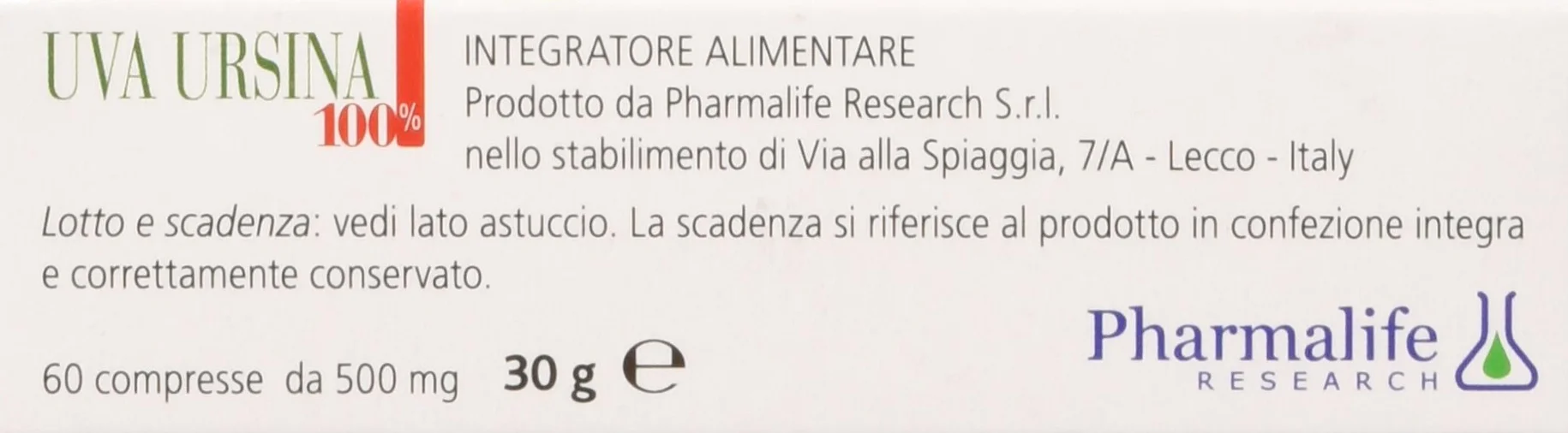 Pharmalife Research Uva Ursina 100% Integratore Alimentare 60 Compresse