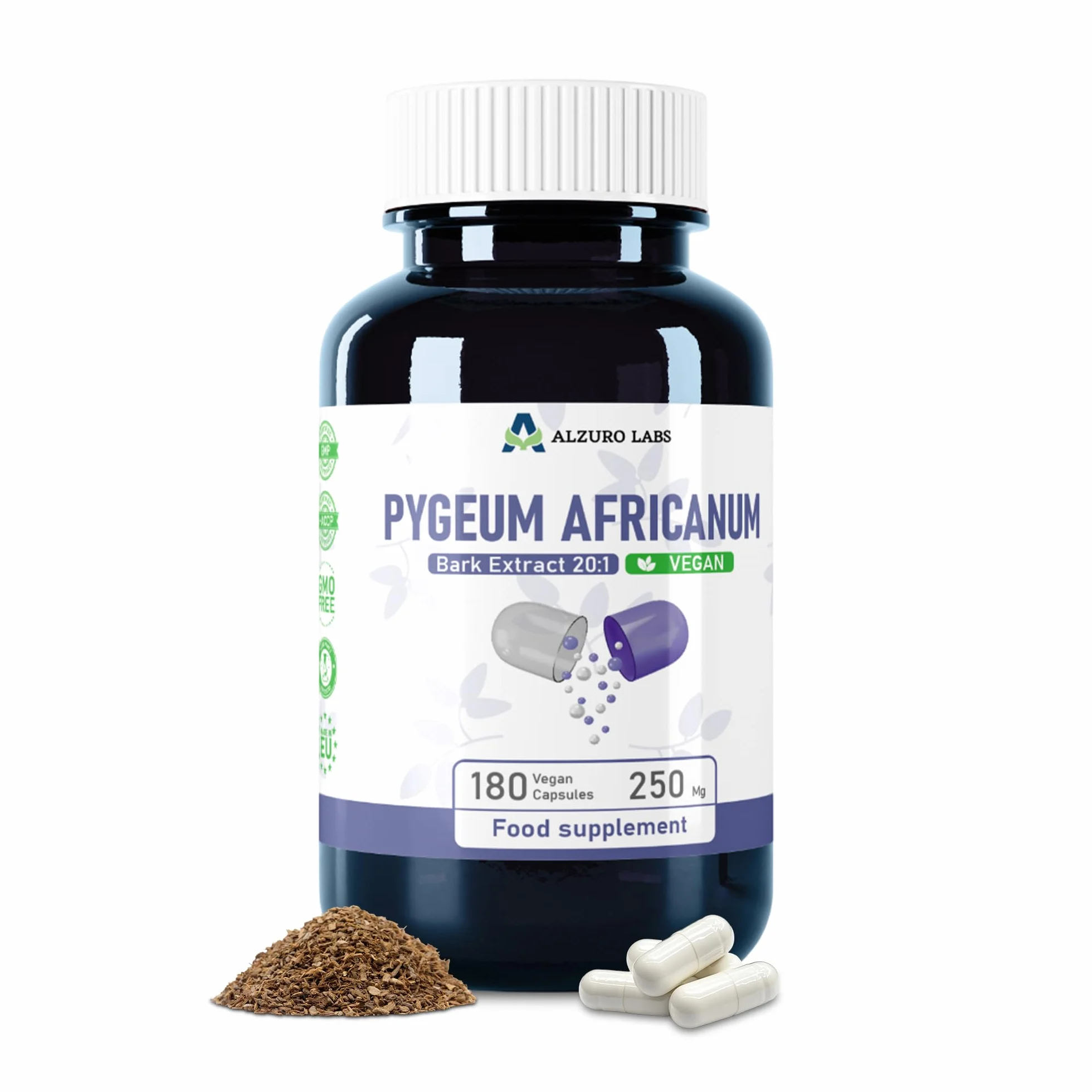 Pygeum africanum 5.000 mg equiv. 20:1 estratto corteccia 250 mg 13% fitosteroli 180 capsule vegane Benessere maschile