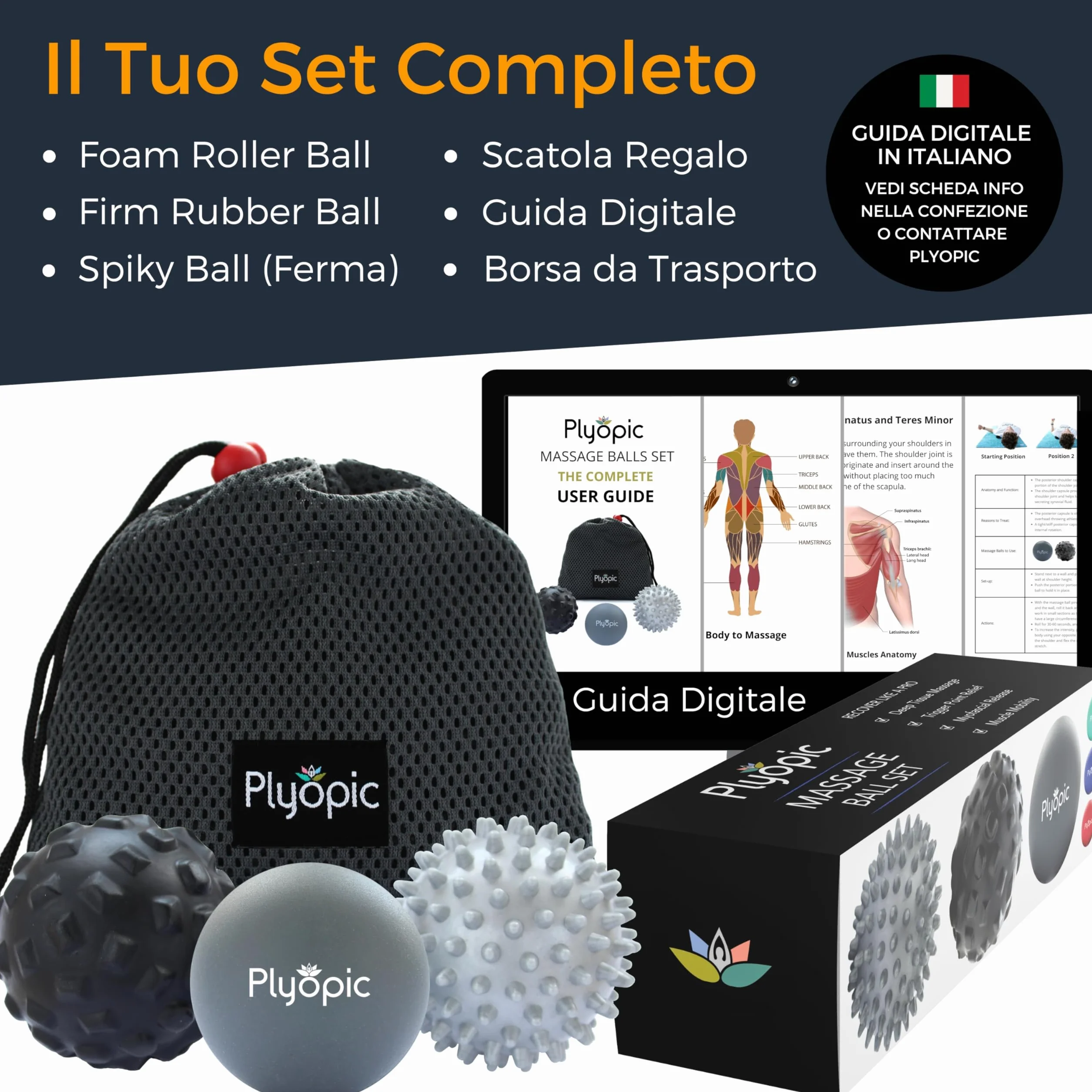 Plyopic Palline da Massaggio (Set di Massage Balls) | Sfere Massaggianti Muscolari per Automassaggio, Il Rilascio Miofasciale, Trigger Point, Crossfit e la Fascite Plantare