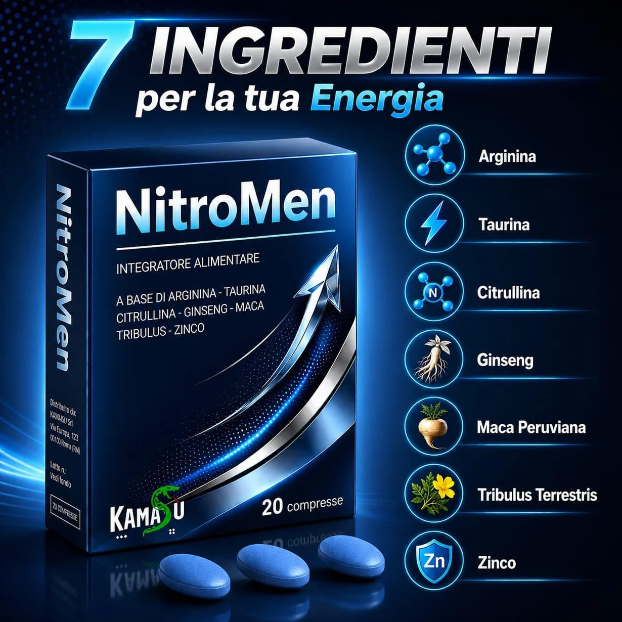 Integratore Uomo Potenziato -Maca nera, Arginina, Citrullina, Taurina, Tribulus e Zinco - Supporto Energetico, Tonico per Resistenza Vitalità Maschile