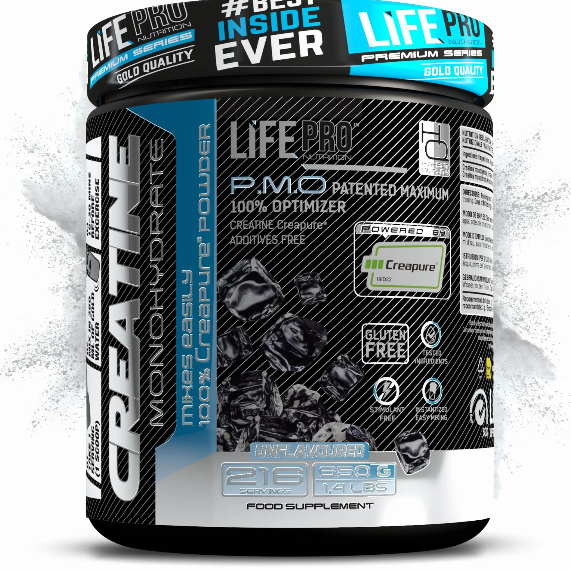 Life Pro Creatina Monoidrata Creapure® 650 G – Creatina Creapure Pura e Micronizzata – Gusto Neutro – Fino a 216 Dosi – Senza Glutine – Supporto alle Prestazioni in Palestra