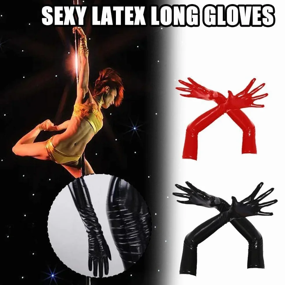 Guanti lunghi sexy in lattice da donna uomo hip jazz clubwear finti bagnati accessori metallici costumi cosplay pelle