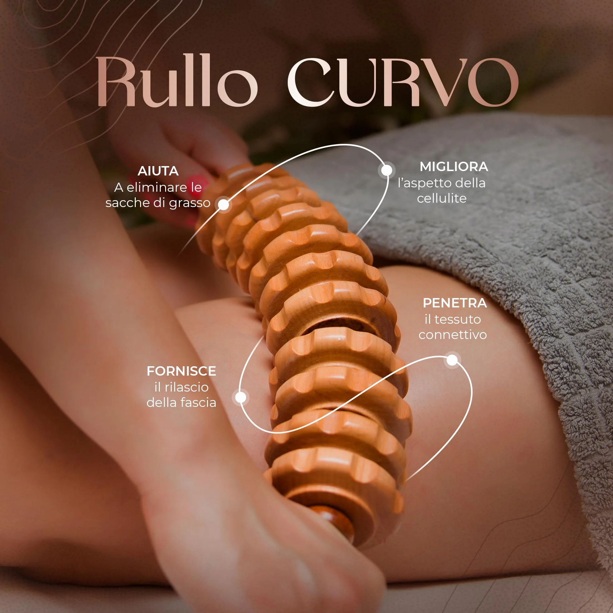 Ezero Rullo Massaggio Cellulite di Legno di Faggio per Corpo e Cosce, Tocco Morbido - Rullo Anticellulite Maderoterapia, Massaggio Anticellulite, Massaggiatore per Cellulite, Bastone Pancia