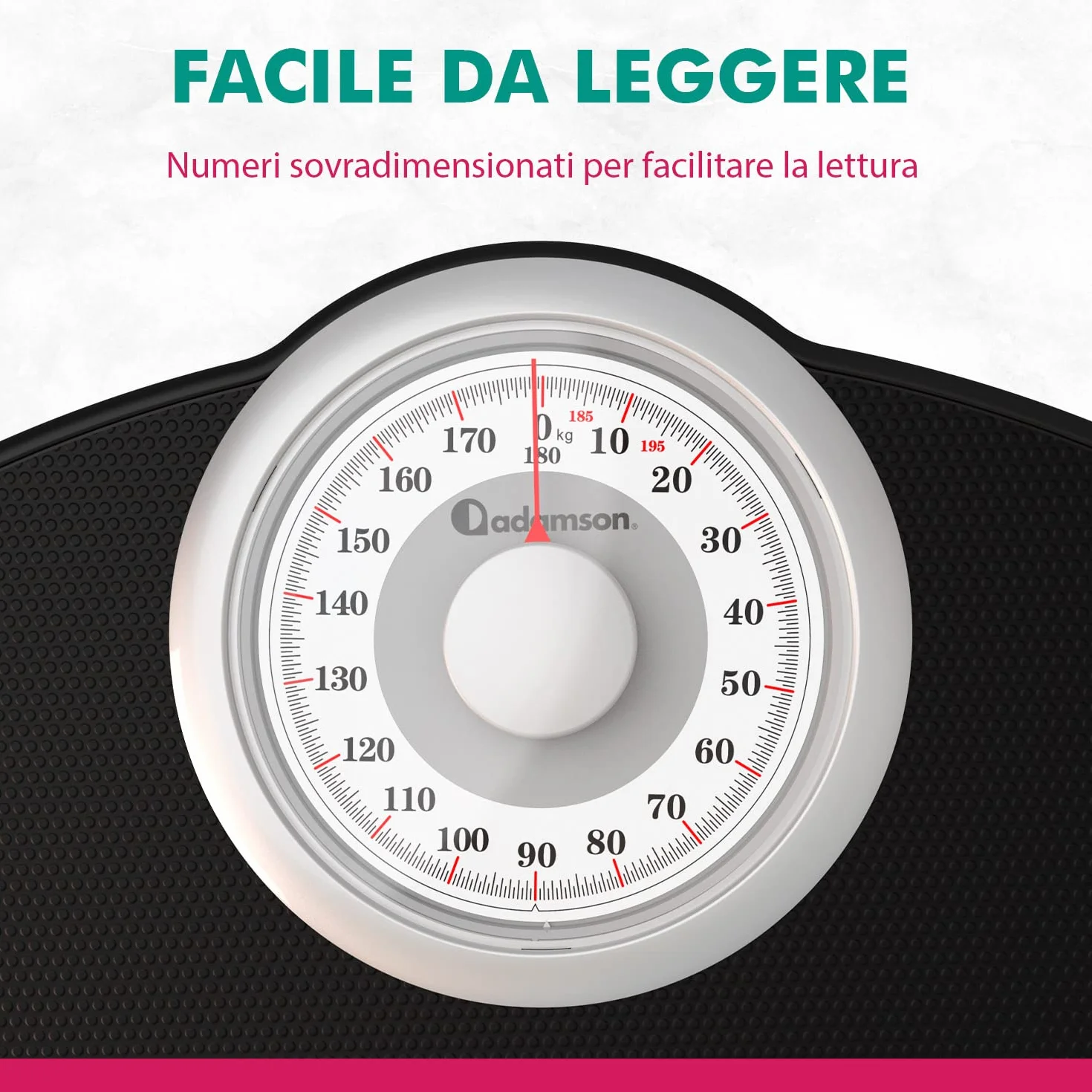 Adamson A25W Bilancia Pesapersone Meccanica, Analogica, Fino a 180 kg, Piedini Anti Scivolo – NUOVA - Durevole, Accurata e precisa – 20 Anni di Garanzia – Camera da Letto e Bagno