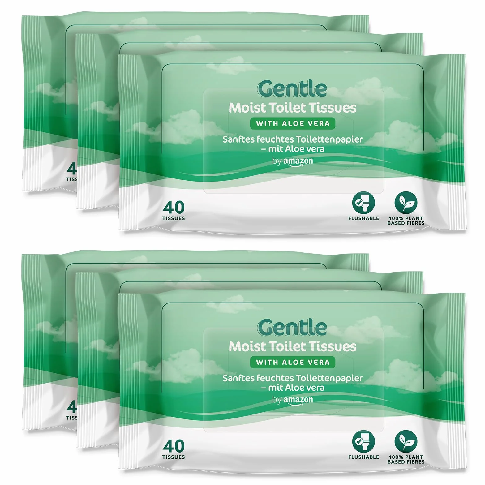 Amazon Fazzoletti igienici umidi delicati con aloe vera lavabili 240 pezzi (6 confezioni da 40 fogli)