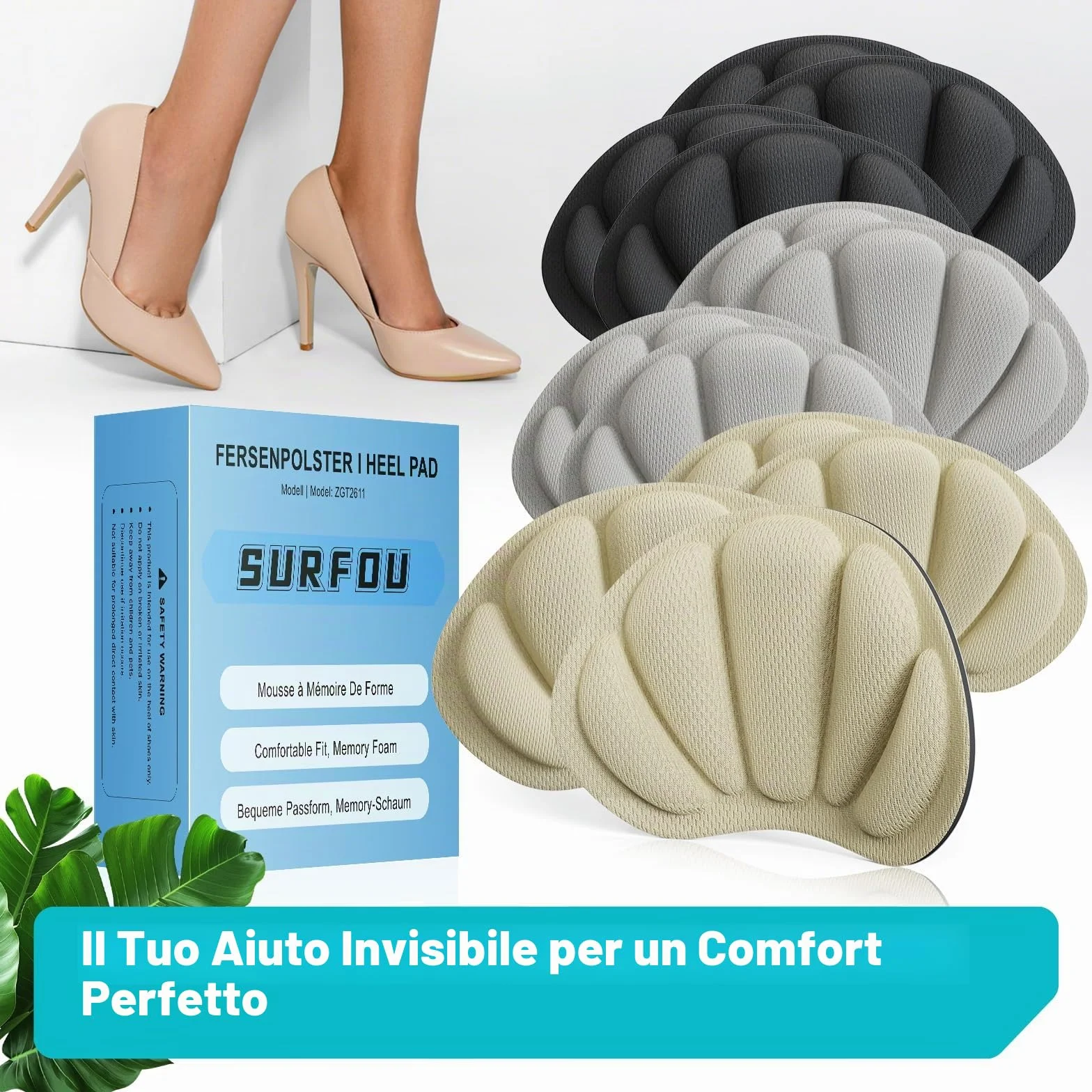 SURFOU Cuscinetti per Tallone, Protezione per Scarpe Troppo Grandi, Schiuma Viscoelastica Cuscini, Antiscivolo e Contro le Vesciche, Inserto Comodo per Uomo e Donna, 6 Paia