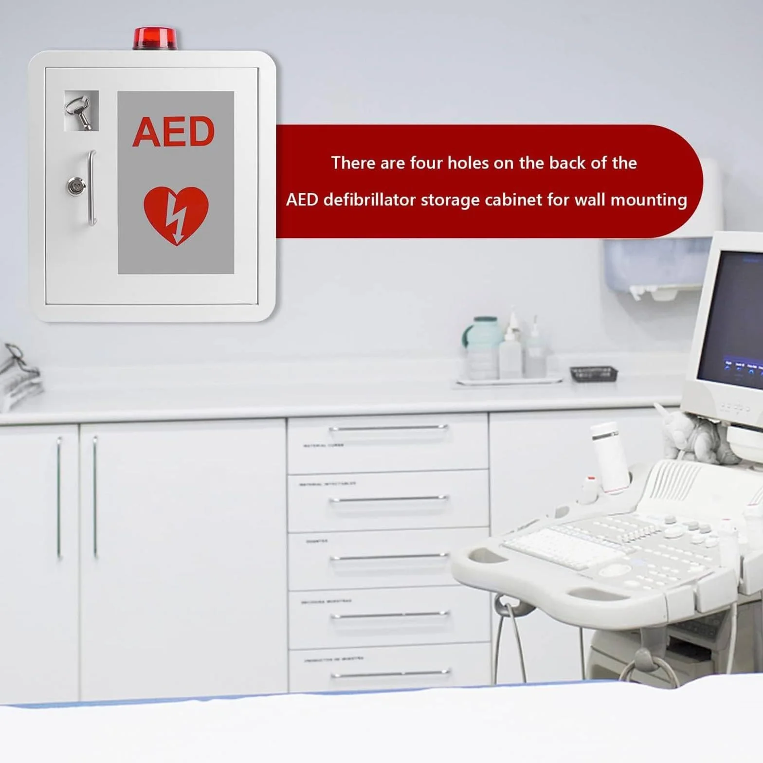 Armadietto a Parete per Defibrillatore DAE, Armadietto di Stoccaggio in Acciaio con Allarme e Luce, Emergenza