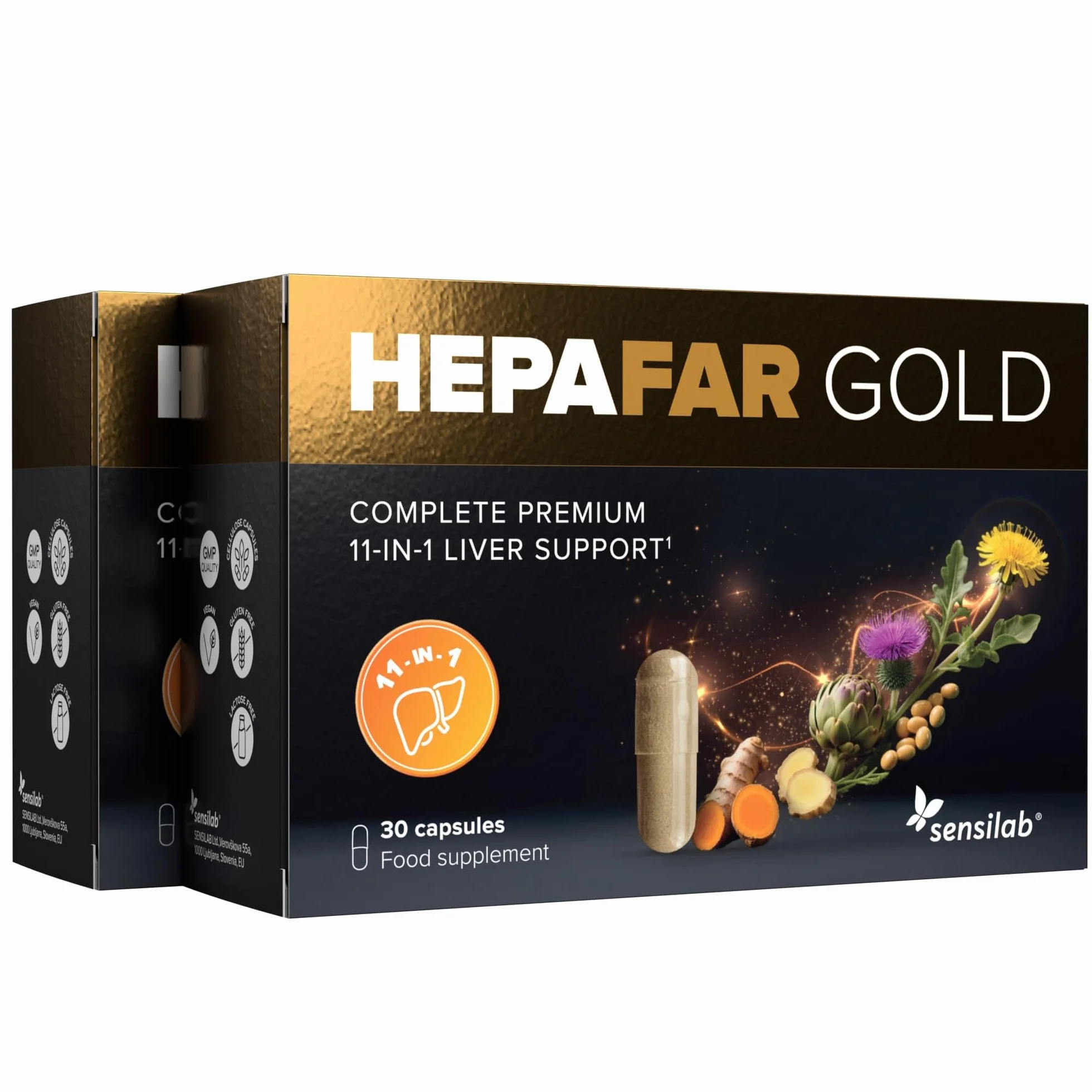 Hepafar Gold Premium Integratore per il Fegato con Glutatione, Curcuma, Cardo Mariano, 60 Capsule, Sensilab
