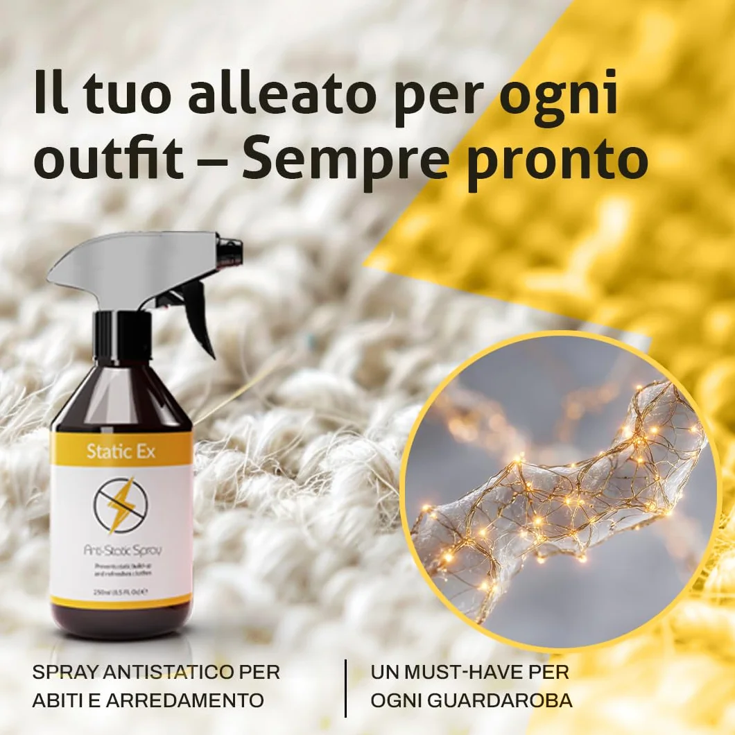 Spray Antistatico per Vestiti 250ml Elimina Elettricità Statica su Tessuti