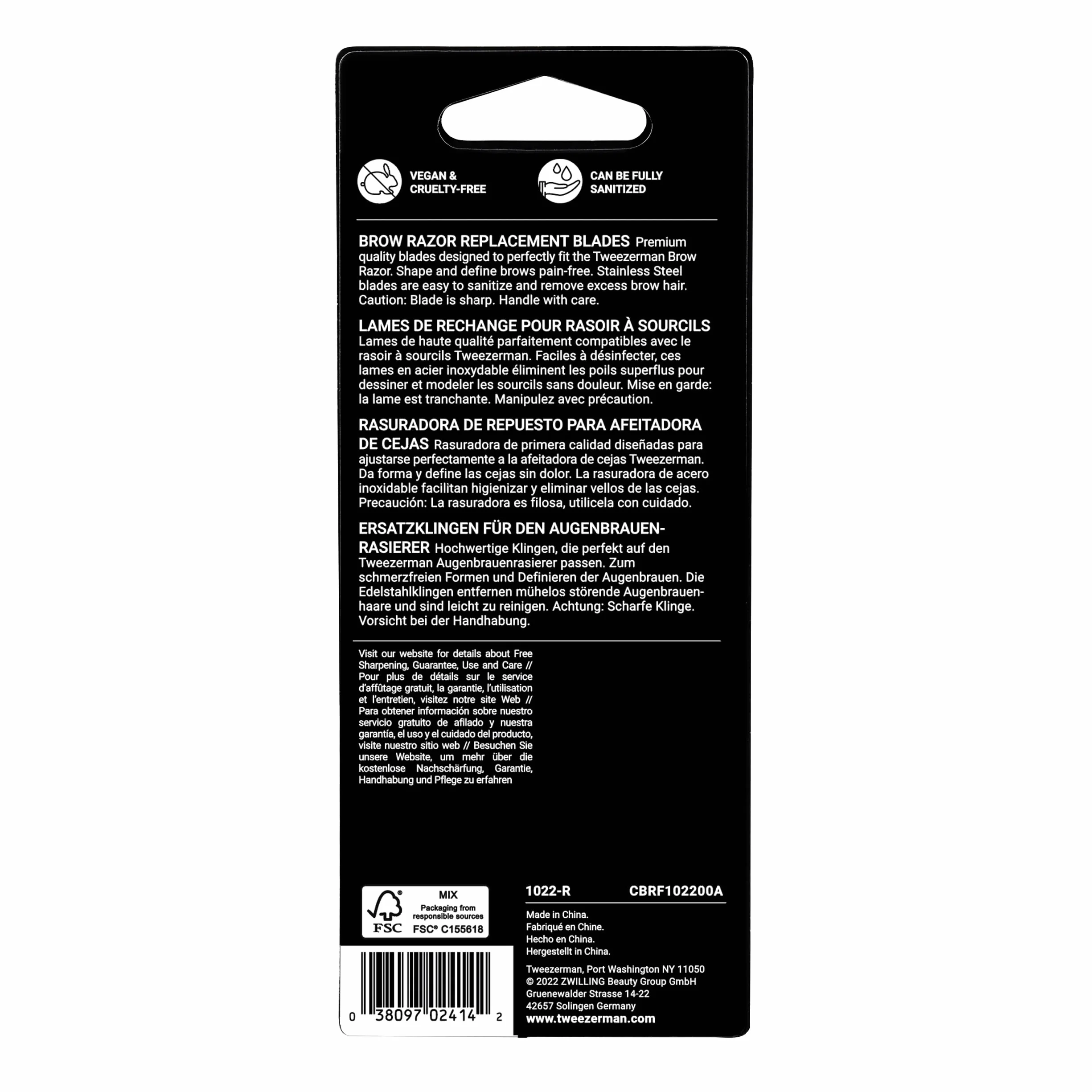 TWEEZERMAN Rasoio per sopracciglia (rasoio viso di precisione con lama in acciaio inox, con mini pinzetta o lame di ricambio, per la cura del viso e delle sopracciglia)
