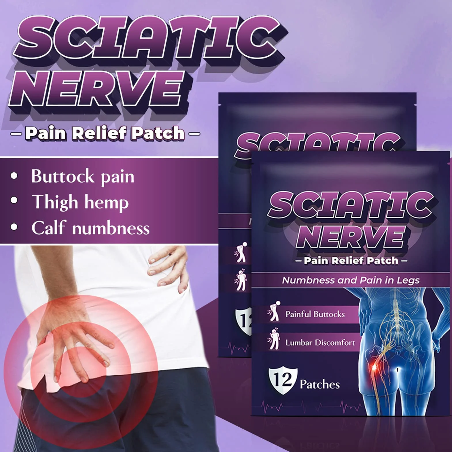 Cerotto per Sciatica 60 fogli Tessuto elastico per nervo sciatico