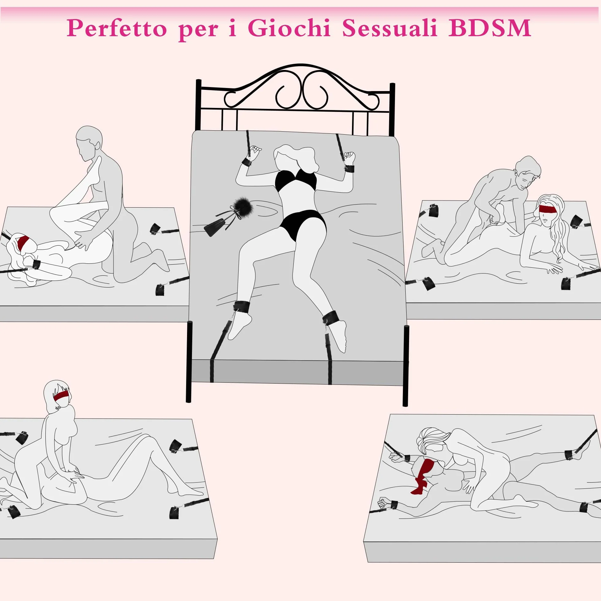 Manette per Coppia Letto Manettes Giochi Erotici Erotiici per Coppie Sexytoysys Donna Coppia Giochi Sessuali Hot per Coppia 6 Kit (Nero)