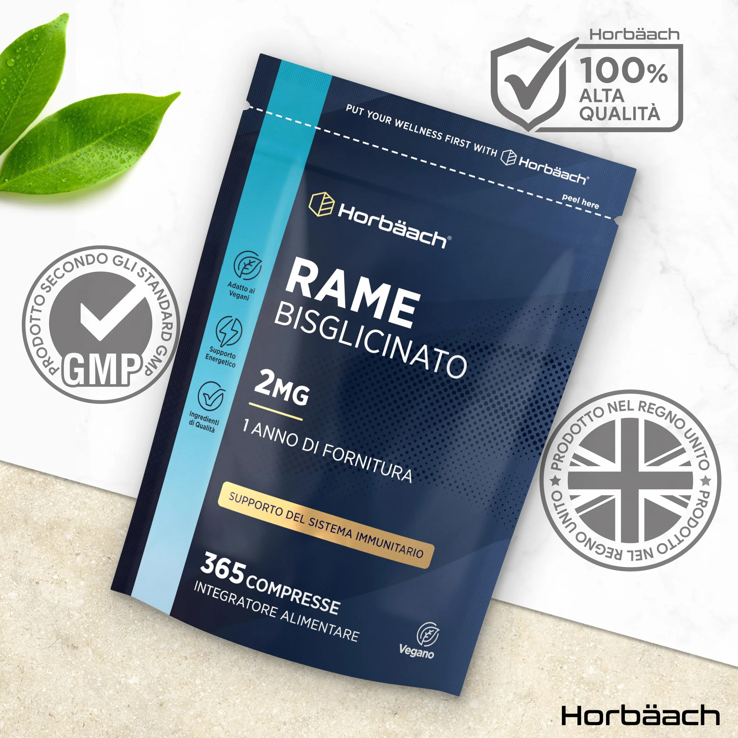 Rame Integratore 2mg | 365 Compresse Vegane per 1 Anno | Alternativa a Rame Integratore Capsule | Integratore Alimentare ad Alto Dosaggio | Chelated Copper Supplement | di Horbaach