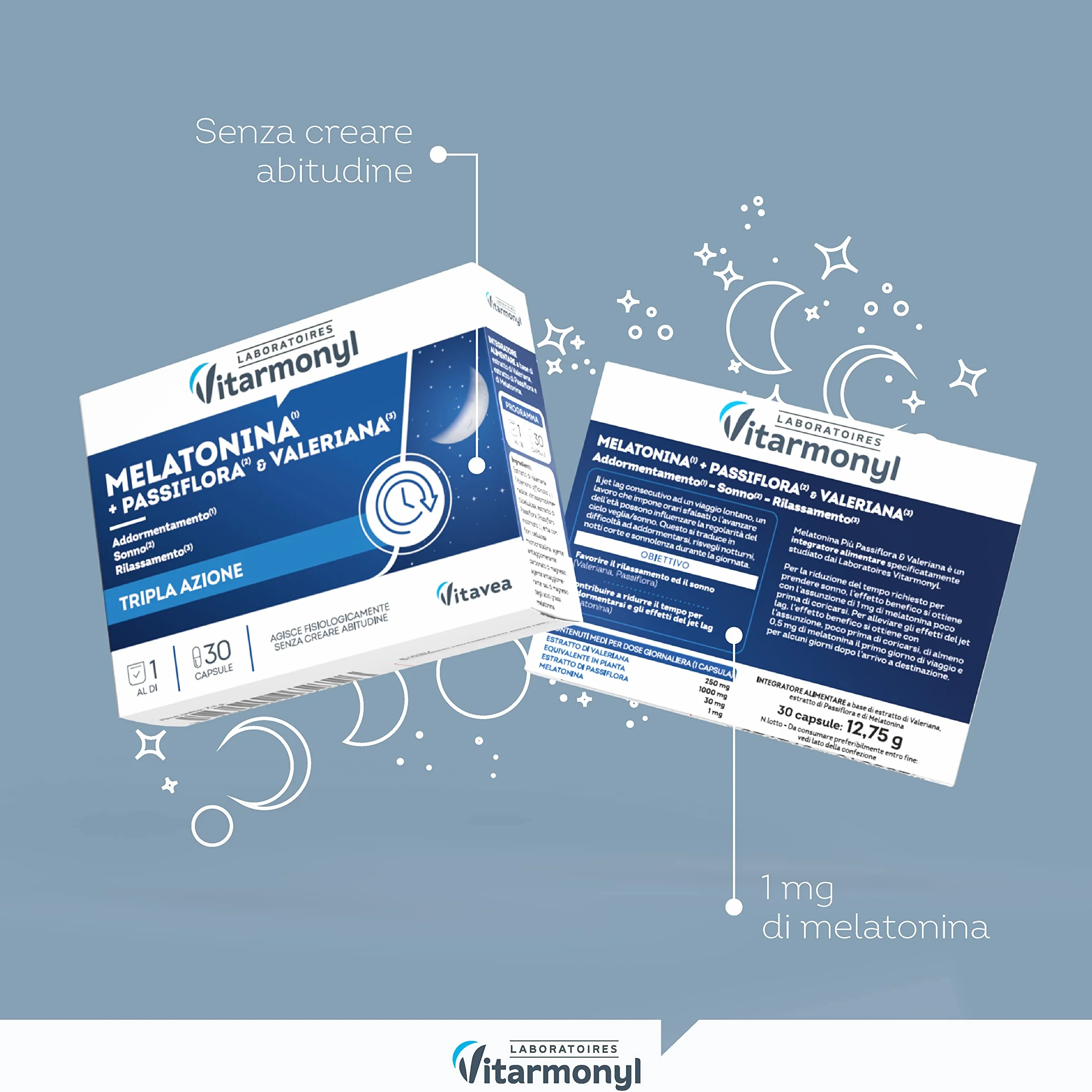 Melatonina Più Integratore Alimentare Sonno 30 Capsule Vitarmonyl