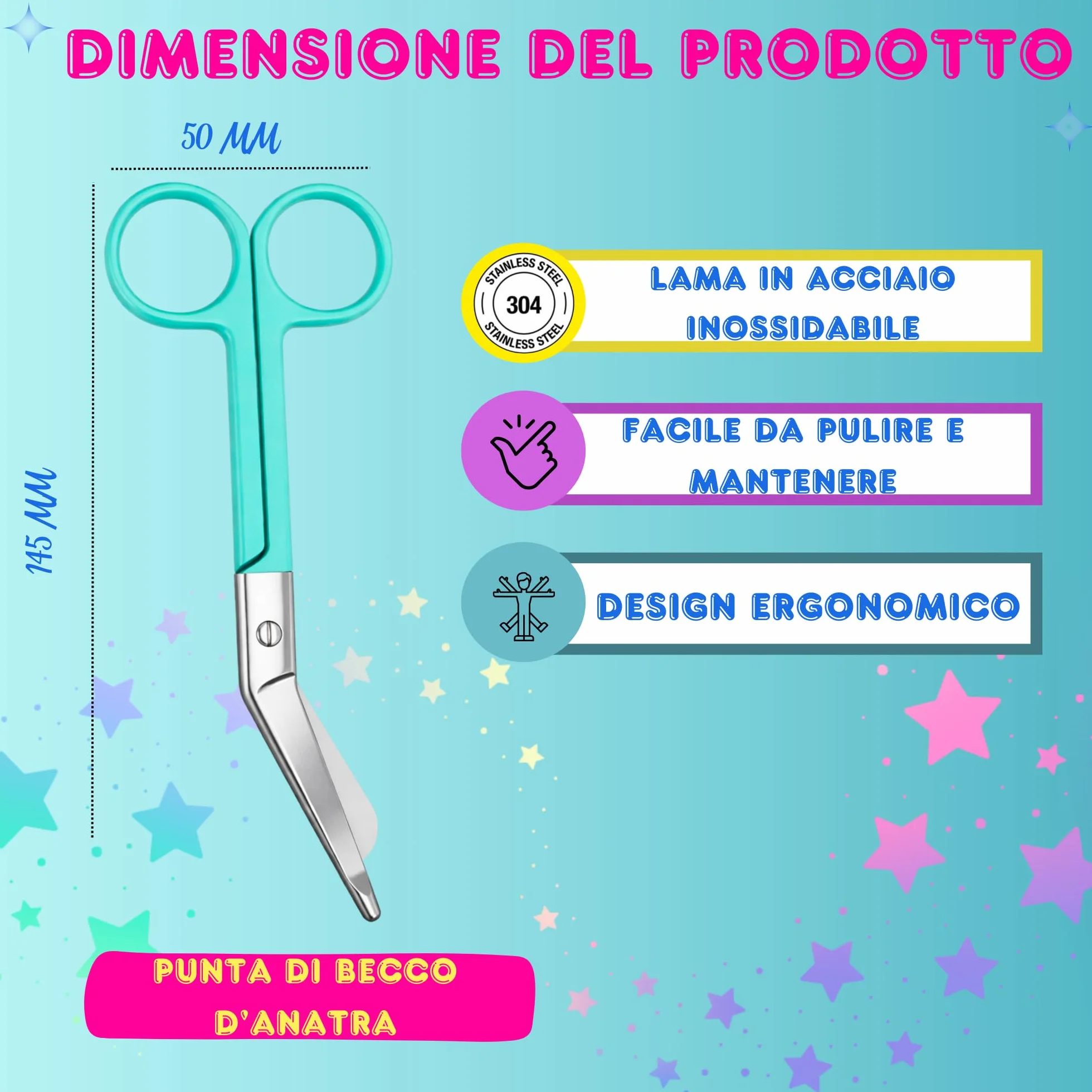 Forbici Infermiere Curve Punta Arrotondata BLU con Portachiavi Retrattile