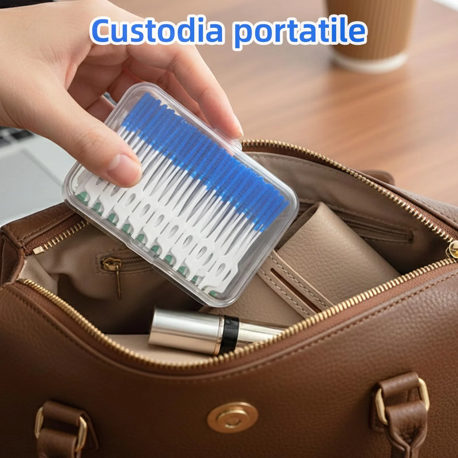 Scovolini dentali in morbido silicone con custodia, per apparecchi ortodontici (blu, verde)