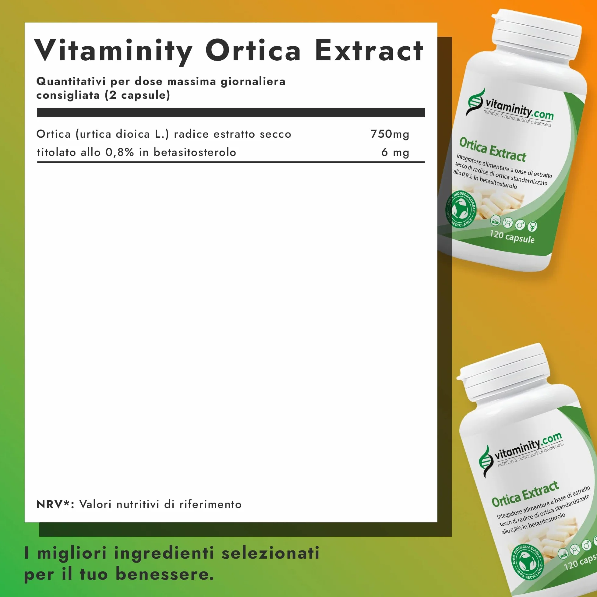 Vitaminity Ortica Integratore anti DHT alto dosaggio 750mg 120 cps Dht blocker capelli anticaduta Made in Italy