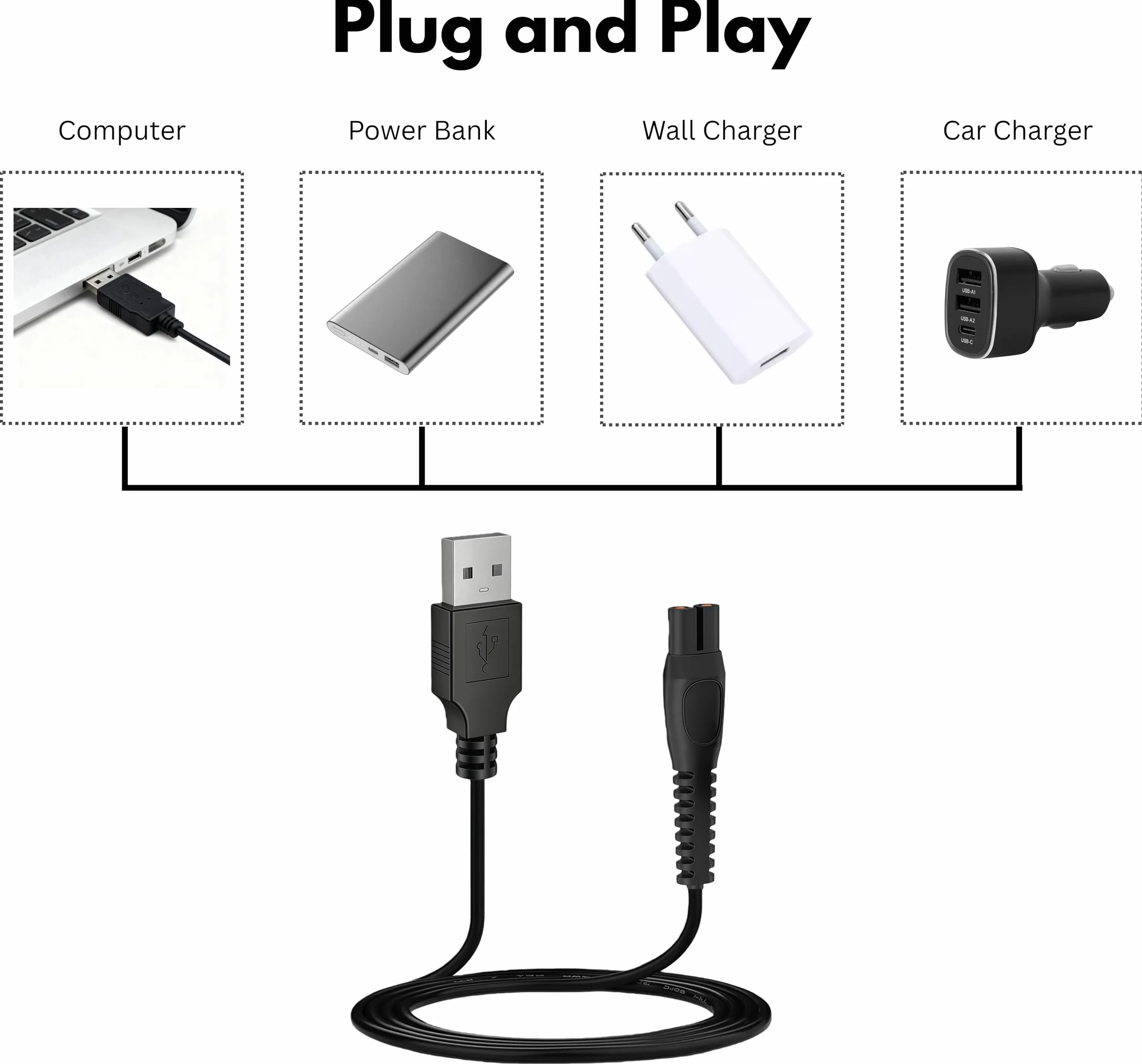 Philips OneBlade Pro 360 QP2724 QP2834 USB 5V Cavo di Ricarica con Adattatore