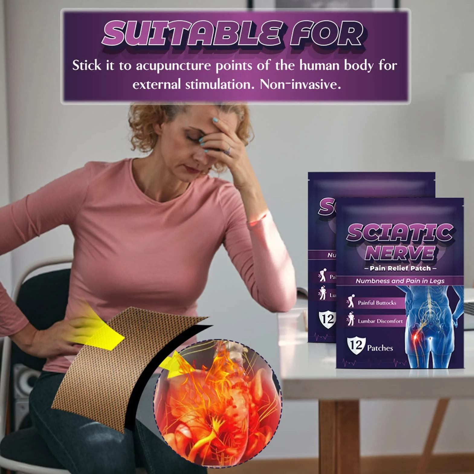 Cerotto per Sciatica 60 fogli Tessuto elastico per nervo sciatico