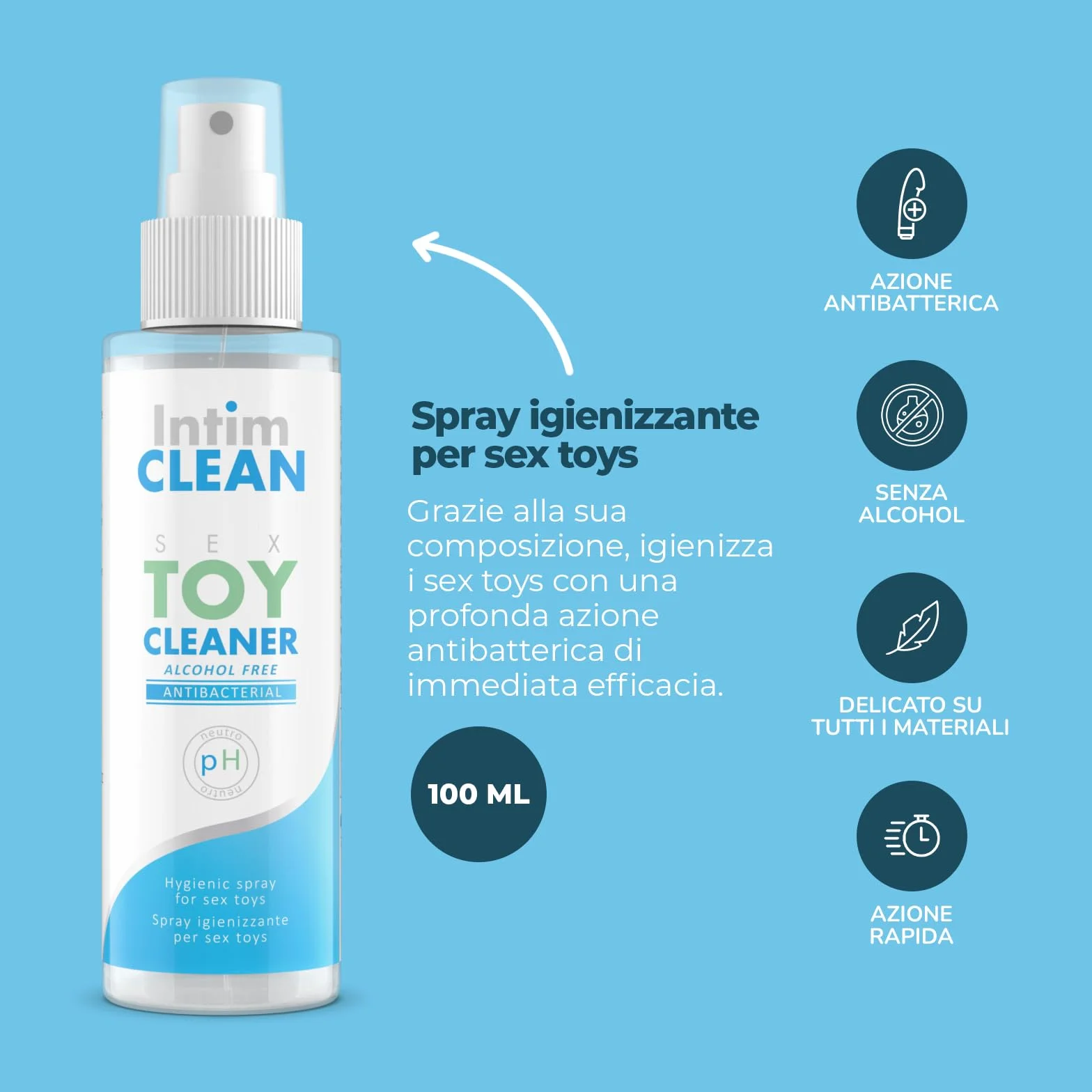 INTIMATELINE Intim Clean Sex Toy Cleaner Detergente Igienizzante 100 ml Ipoallergenico Antibatterico Alcohol Free