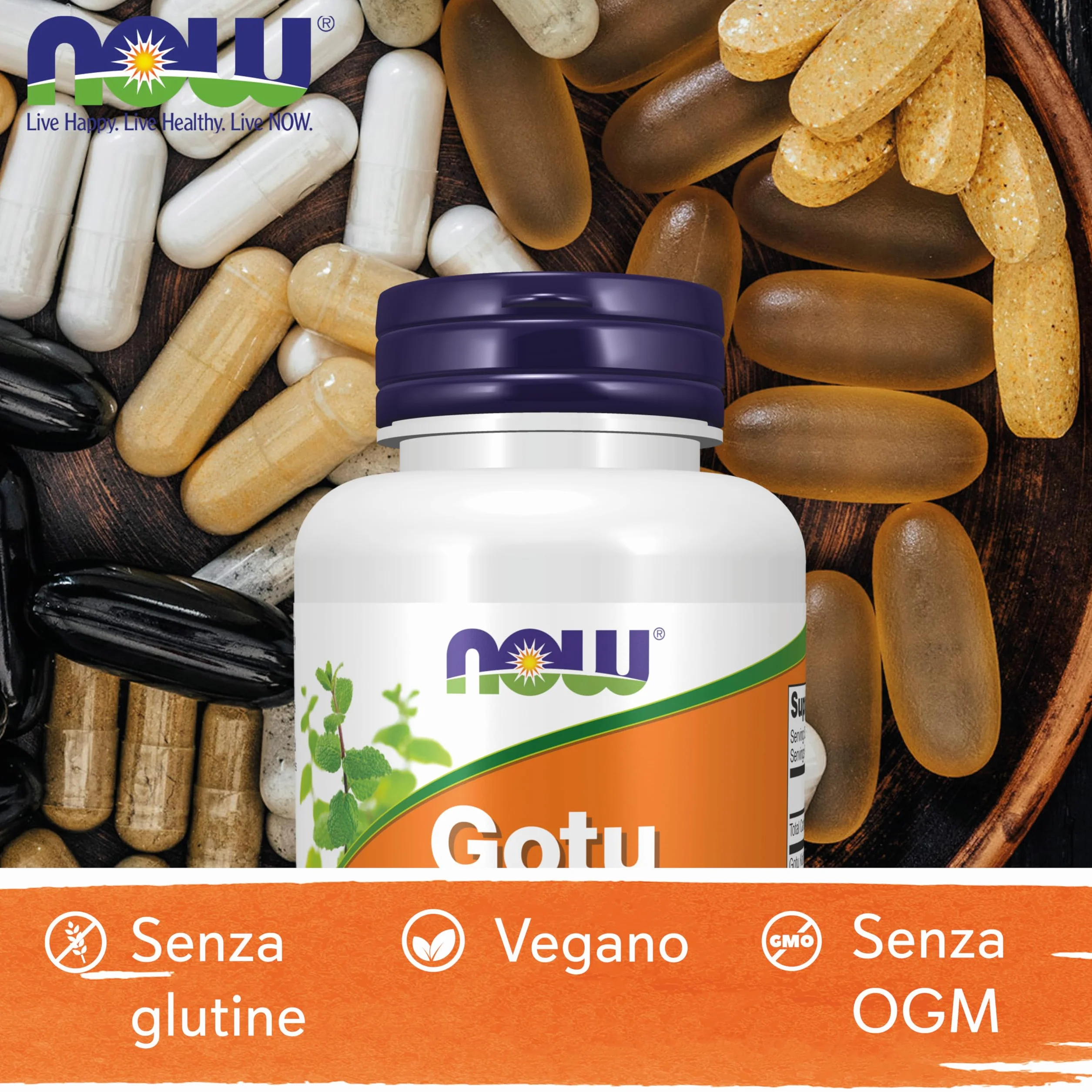 Now Foods Gotu Kola 450 mg 100 Capsule Vegane Senza Glutine Senza Soia