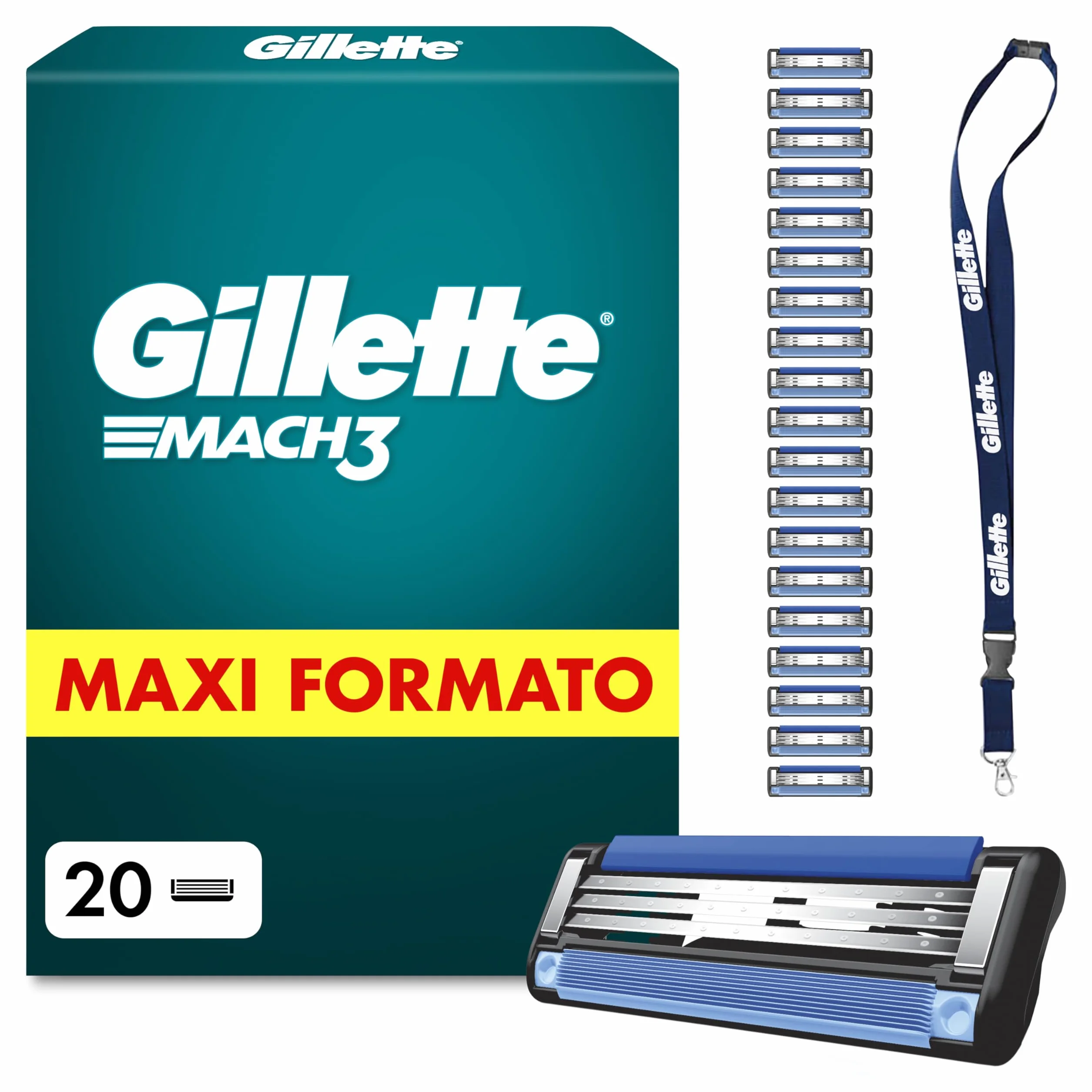 Gillette Mach3 Base 20 Lametta di Ricambio per Rasoio Barba Gillette, con Striscia Lubrificante per una Scorrevolezza Fluida e Rivestimento della Lama Progettato per Ridurre