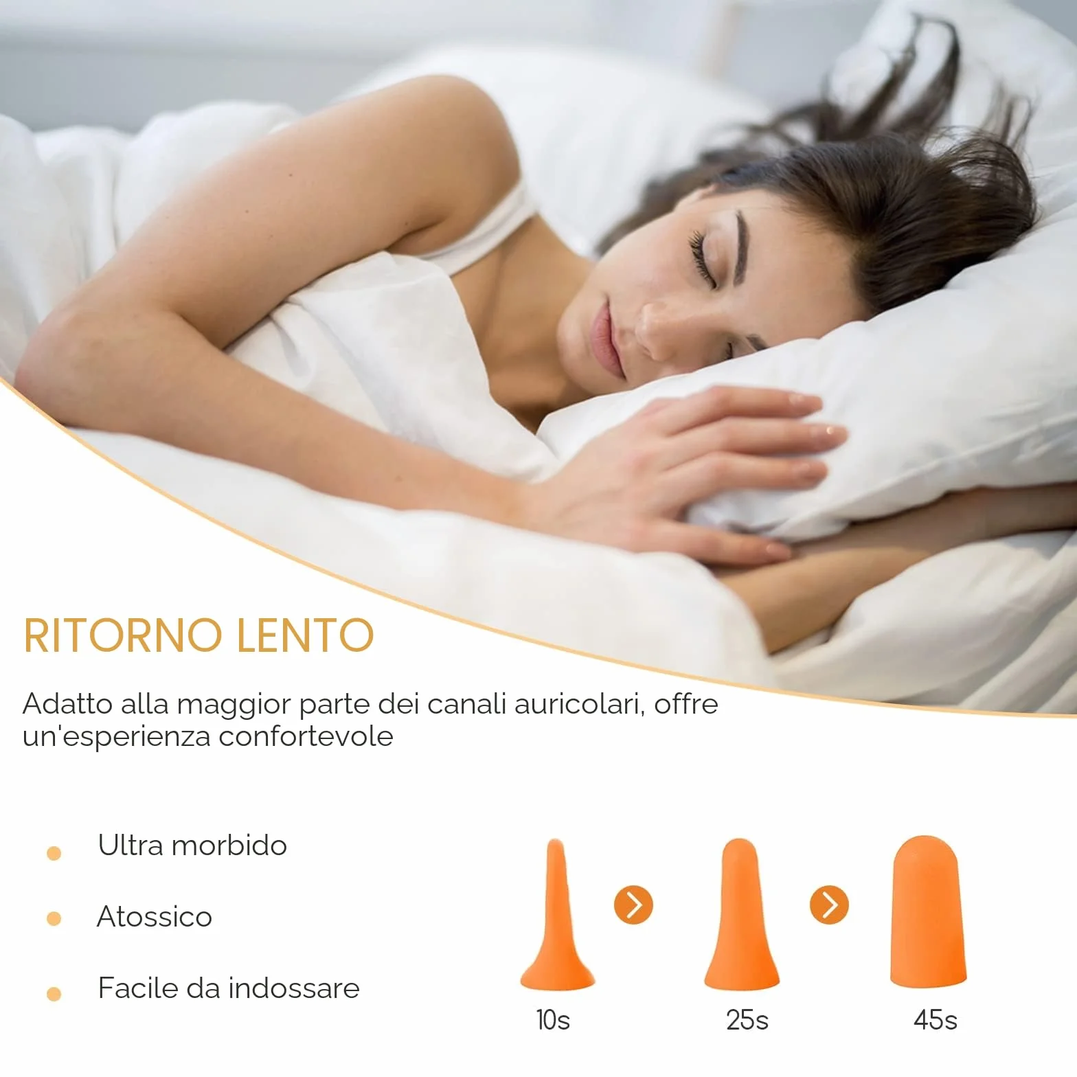 Tappi Orecchie Dormire 60 Paia Spugna Schiuma 38dB SNR Insonorizzanti Custodia Portatile