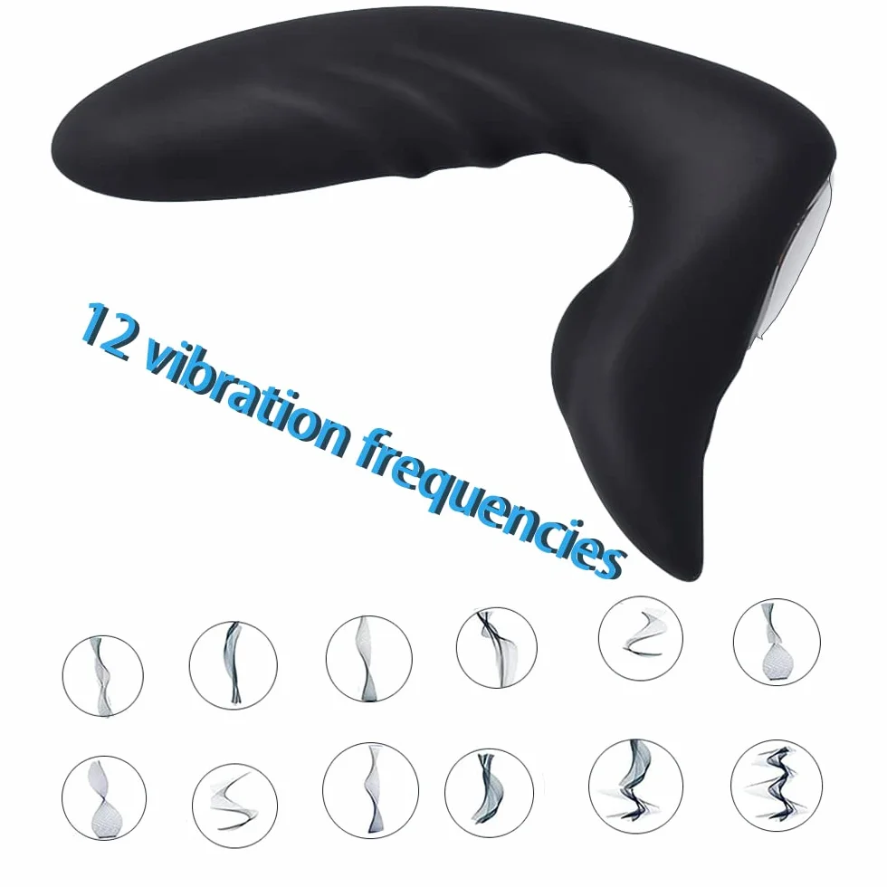 Massaggiatore Prostatico,Silicone Vibratore con 12 Modalità di Vibrazione, Morbido Vibratori per Donna e Uomo Stimolazione Clitoridea e Punto G Massaggiatore Nero