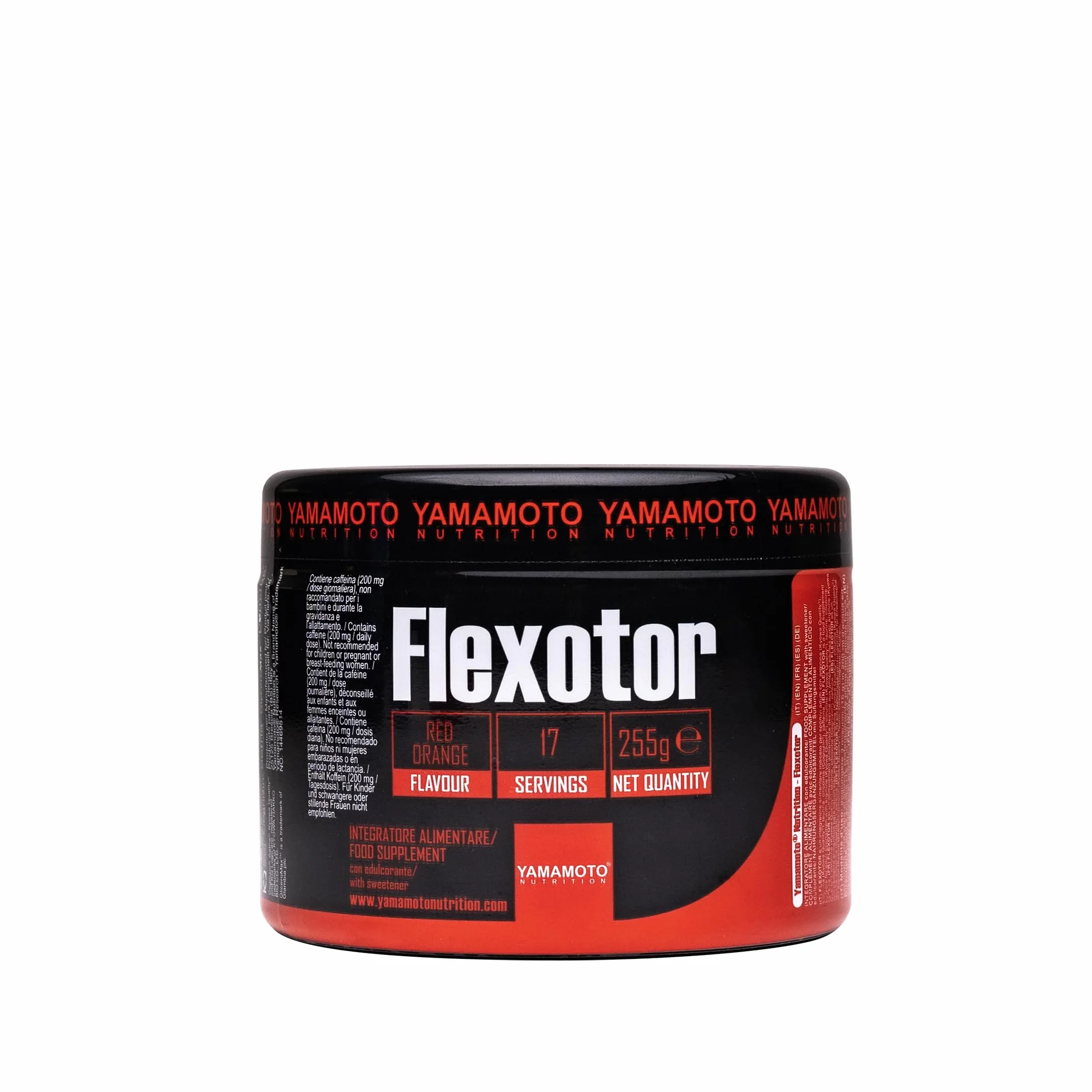 YAMAMOTO NUTRITION Flexotor EU Version 255 gr, Integratore Alimentare per Sportivi Pre-Workout con L-Arginina, L-Citrullina, L-Glutatione, Taurina e Caffeina, Gusto Arancia Rossa