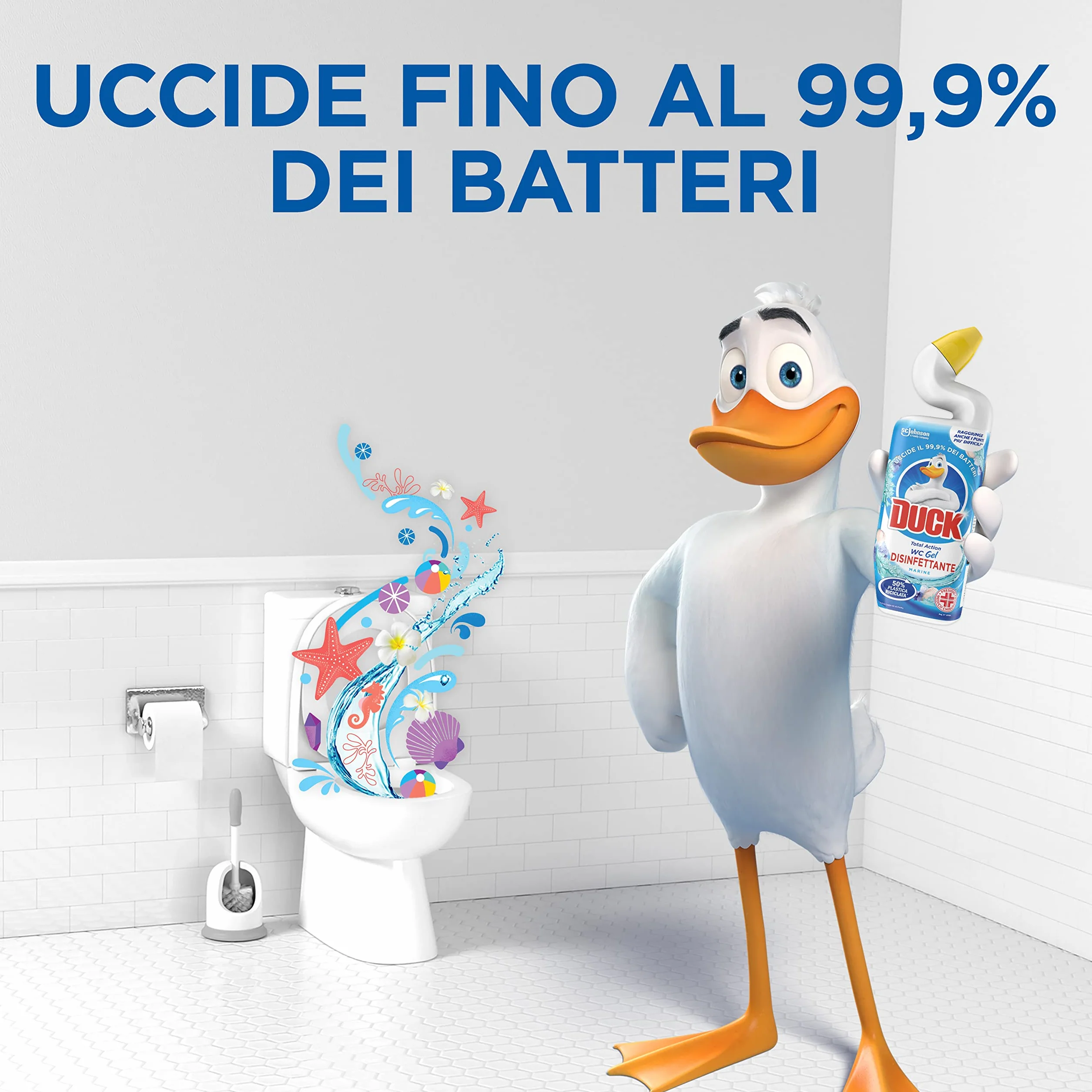 Duck WC Gel Disinfettante - Liquido per WC, Uccide fino al 99,9% dei batteri, Fragranza Marine, Formato Scorta da 12 pezzi