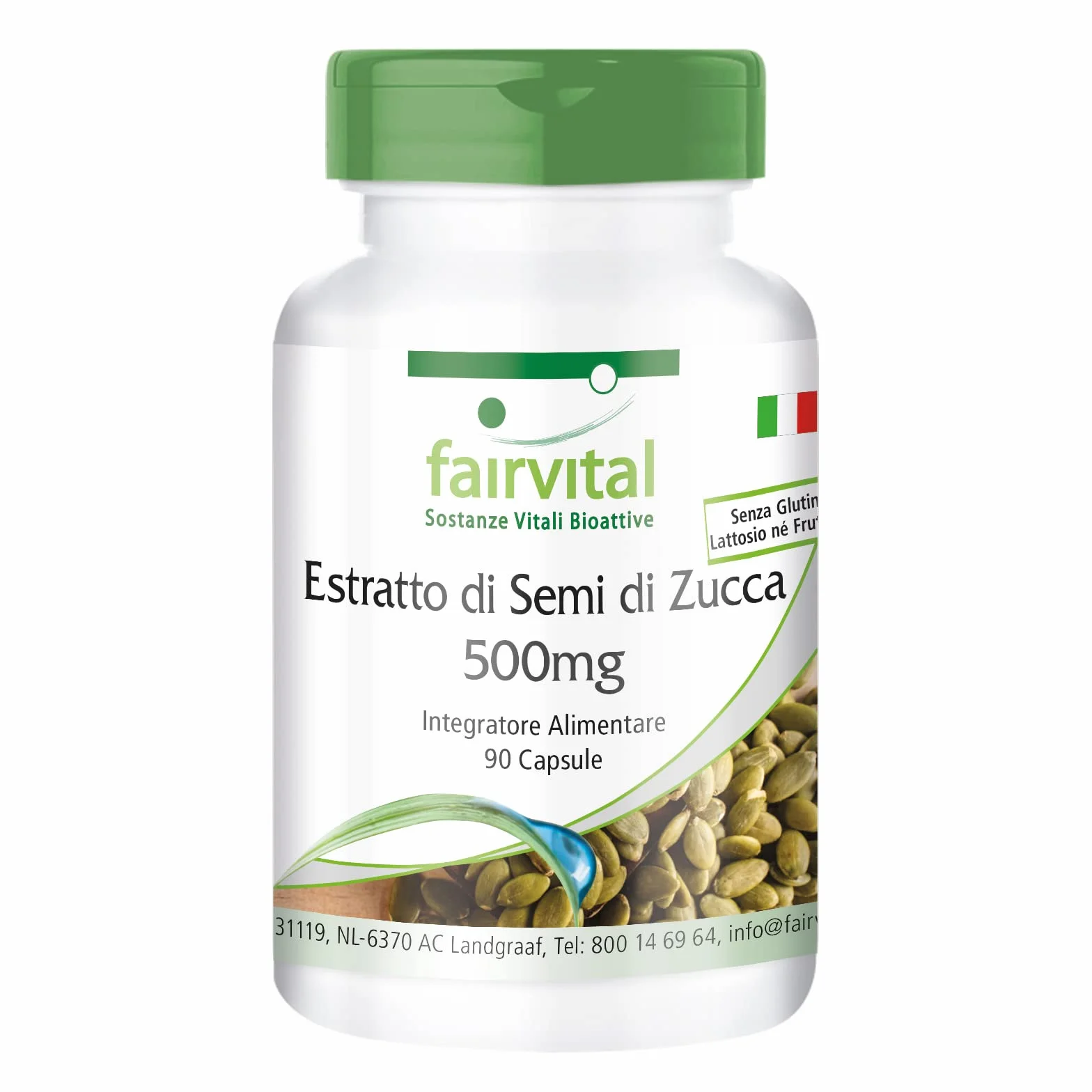 Fairvital | Estratto di semi di zucca 500 mg - 90 capsule - concentrato 10 volte con selenio e vitamina E - altamente dosato - vegano