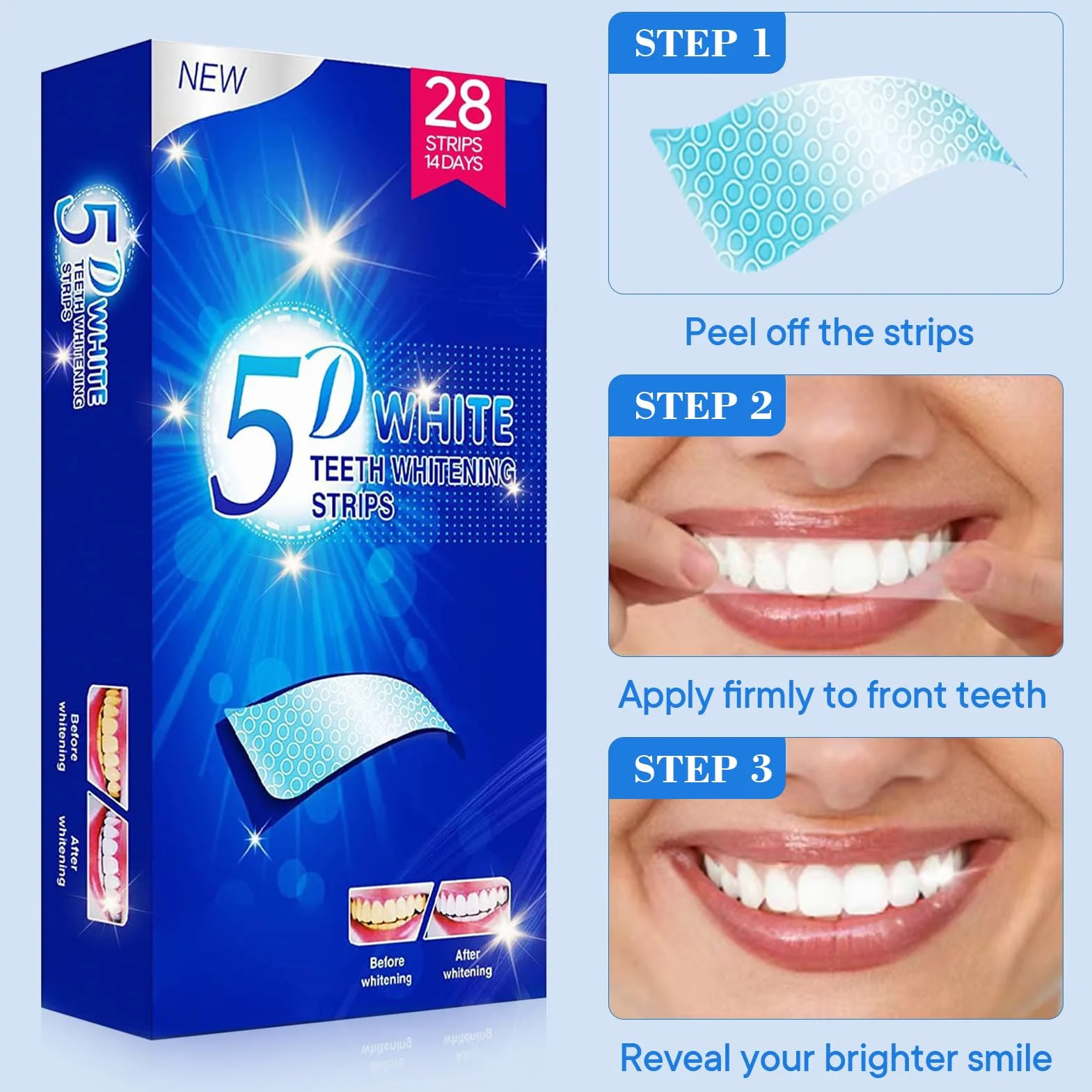 Sbiancante Denti,28 Striscie Strisce Sbiancanti Denti Sbiancante Denti Professionale kit Sbiancamento Denti Whitening Strips Rimuove le Macchie Profonde Teeth Rapid Whitening Sicuro per Smalto