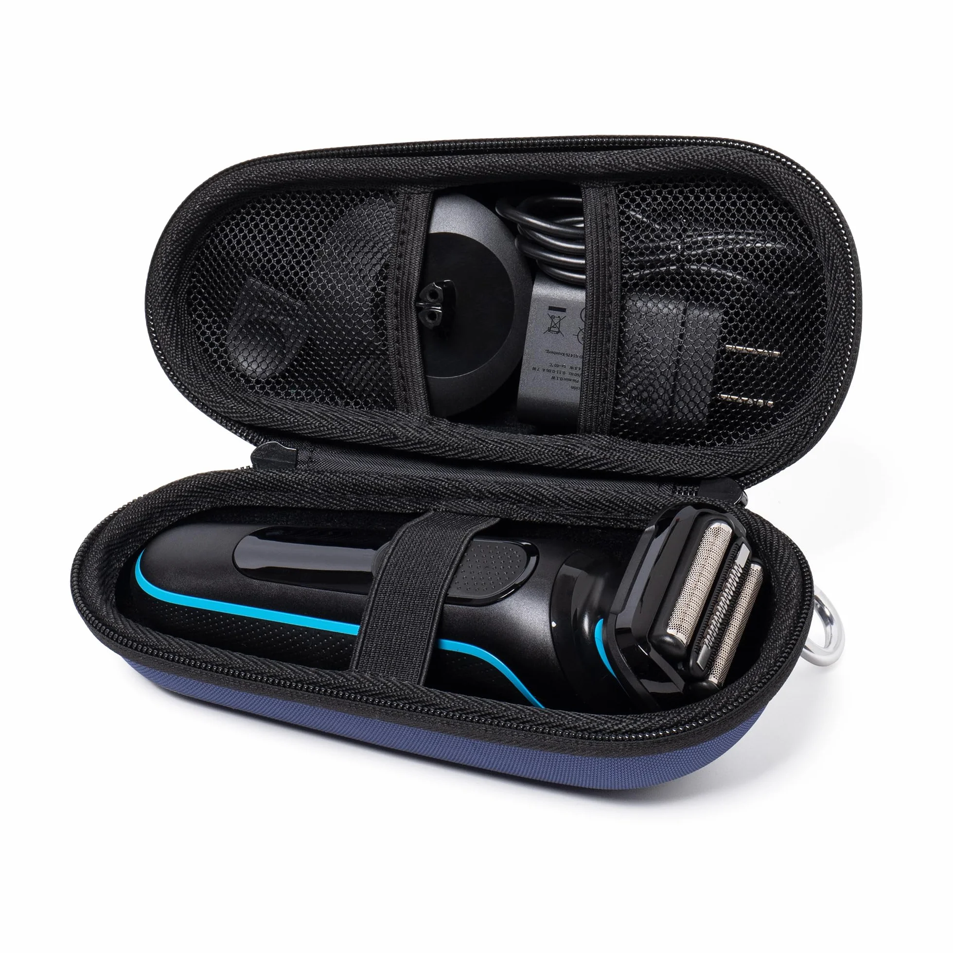Nincha Custodia per rasoio elettrico Braun Series 3, 5, 7, 9, custodia rigida da viaggio in EVA con vano caricabatterie, custodia protettiva per il trasporto con moschettone, blu navy